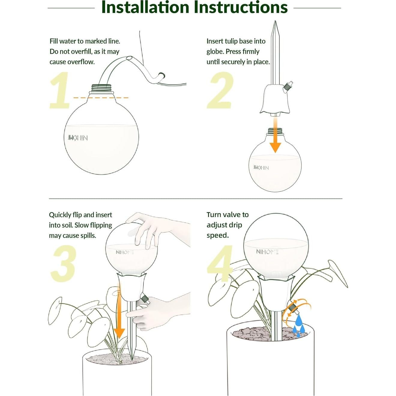 NiHome 2 Esferas de Autorriego Ajustables para Plantas
