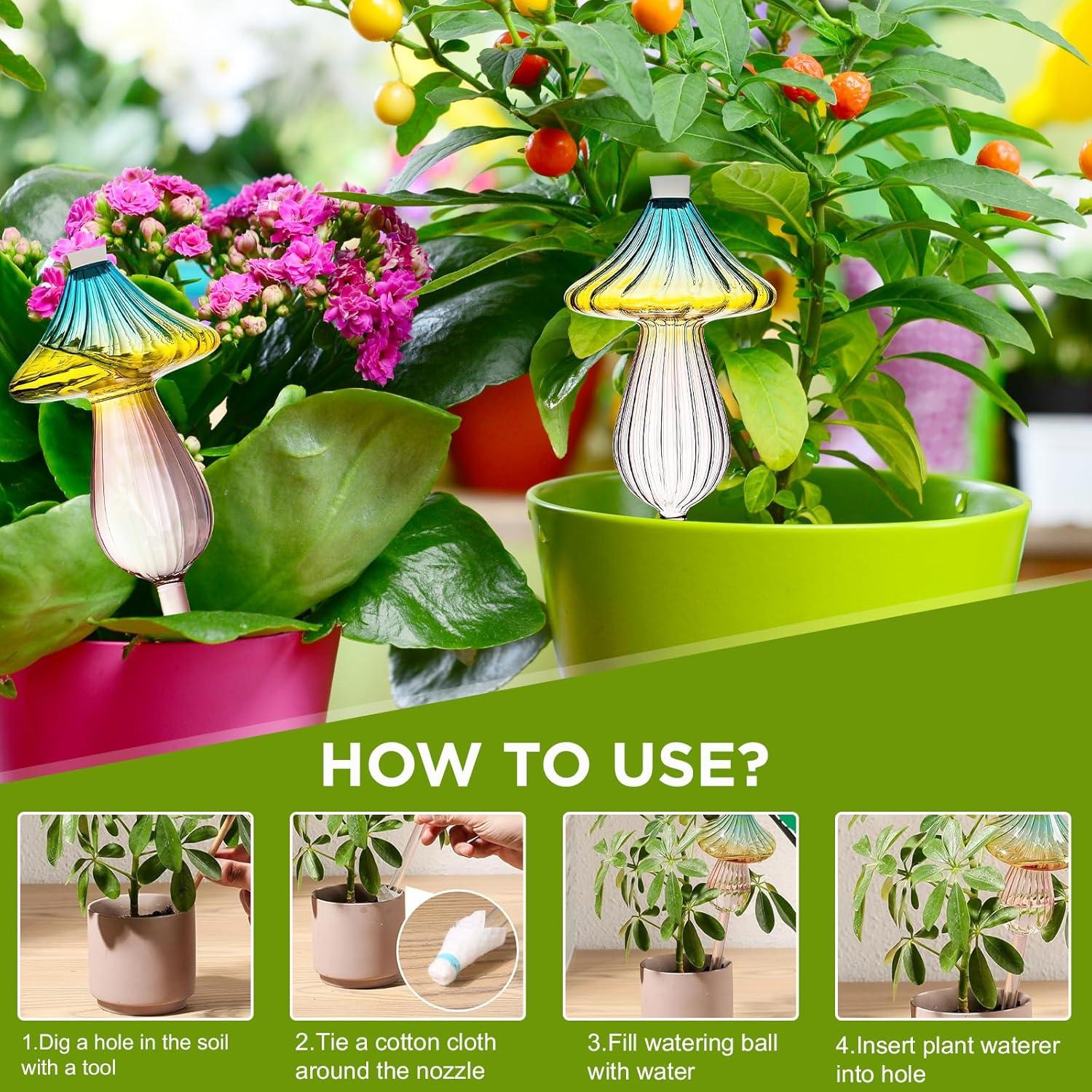 4 Esferas de Riego para Plantas Yzgllnamus de Vidrio Multicolor