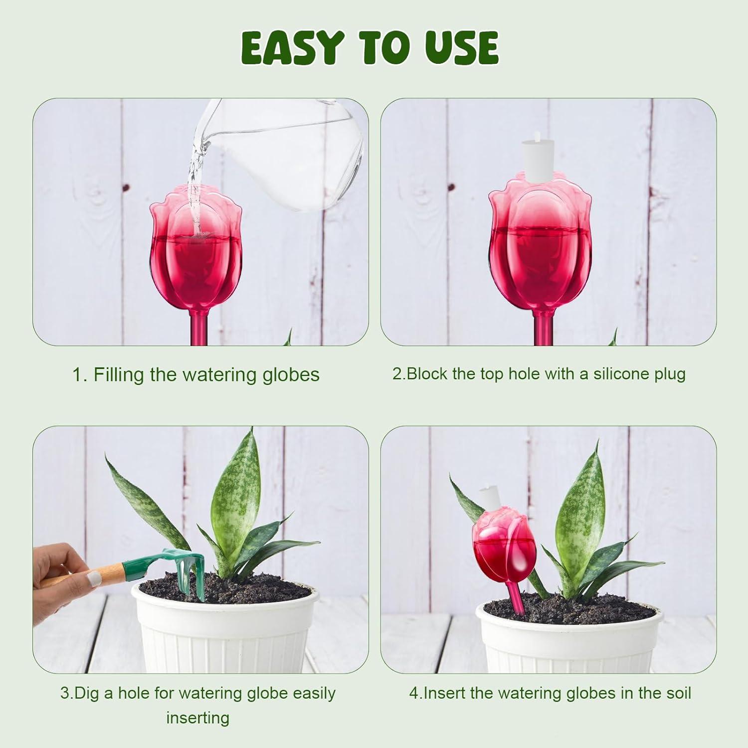 4 Esferas de Riego de Vidrio Iridiscentes 100ml para Plantas