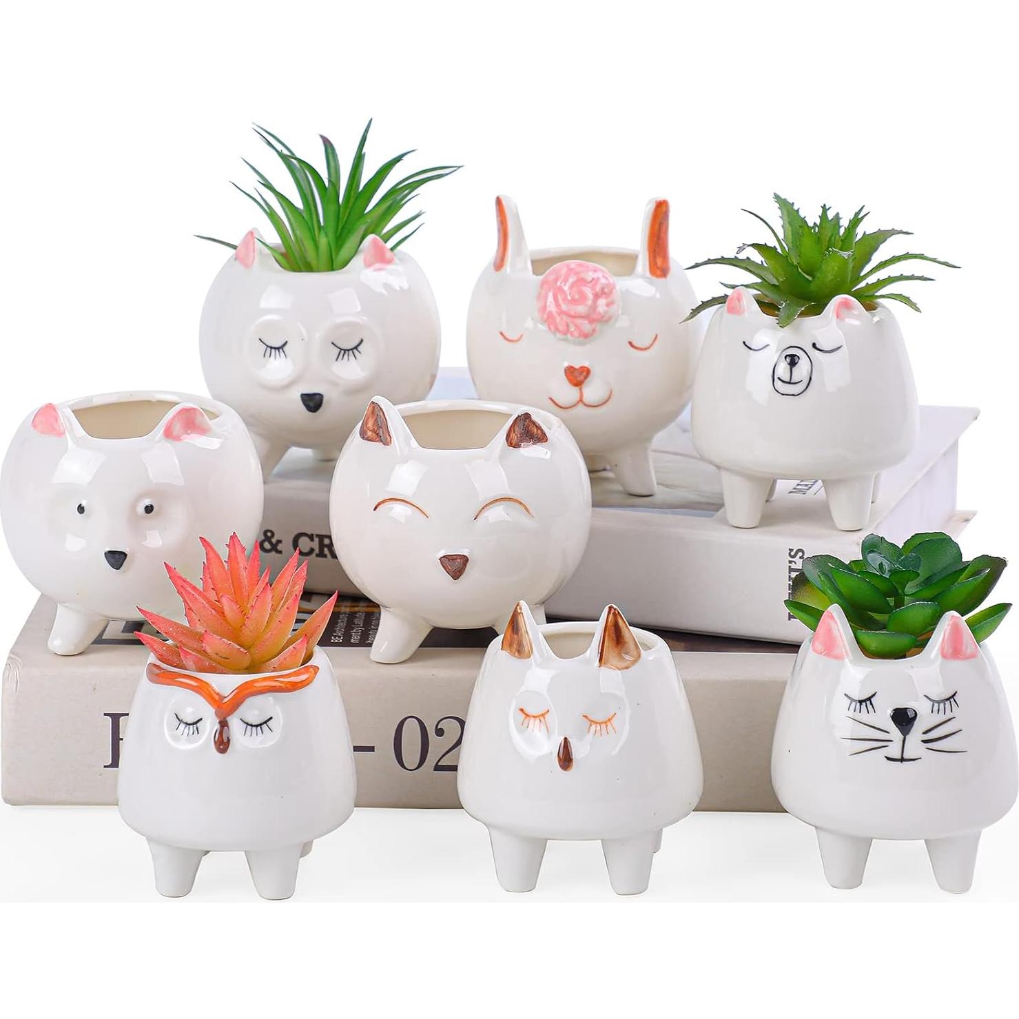 Macetas Suculentas Cerámica ARTKETTY 8 Pcs con Drenaje