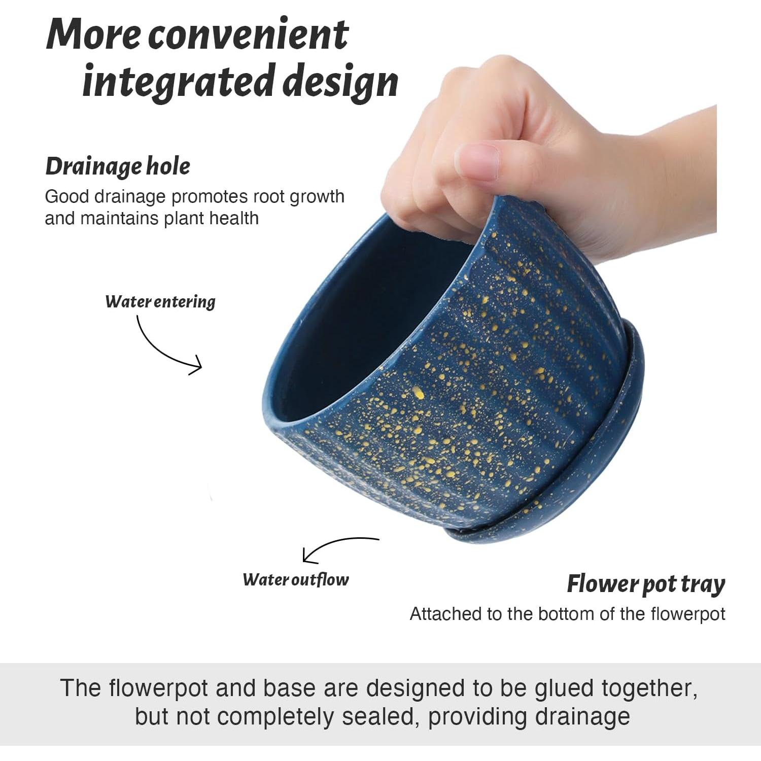 Juego de 3 Macetas de Cerámica STHIE Redondas Azules 9-14 cm