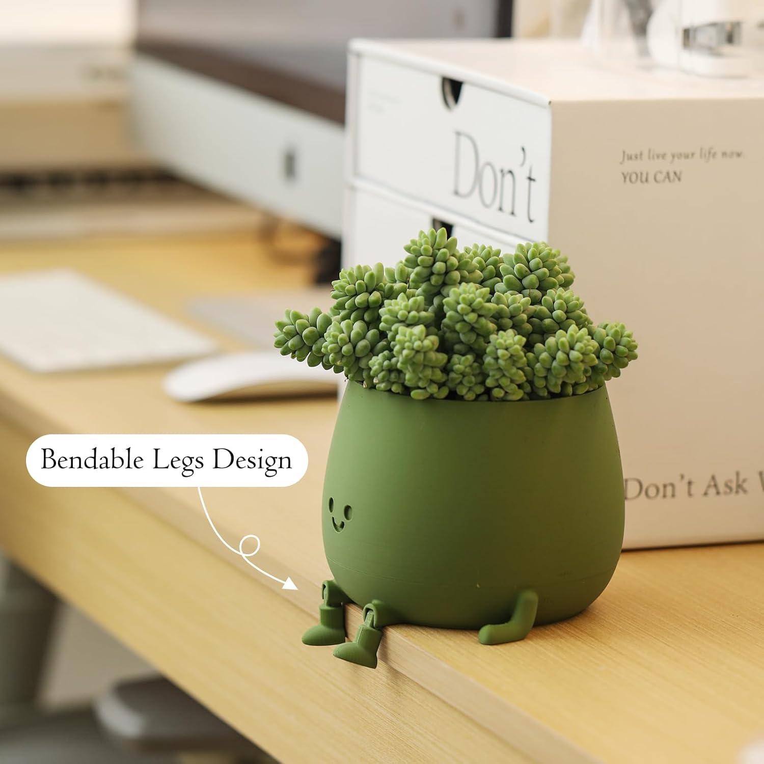 Maceta Autorriego TOPOLA Cara Feliz 13.2 cm Verde Oscuro