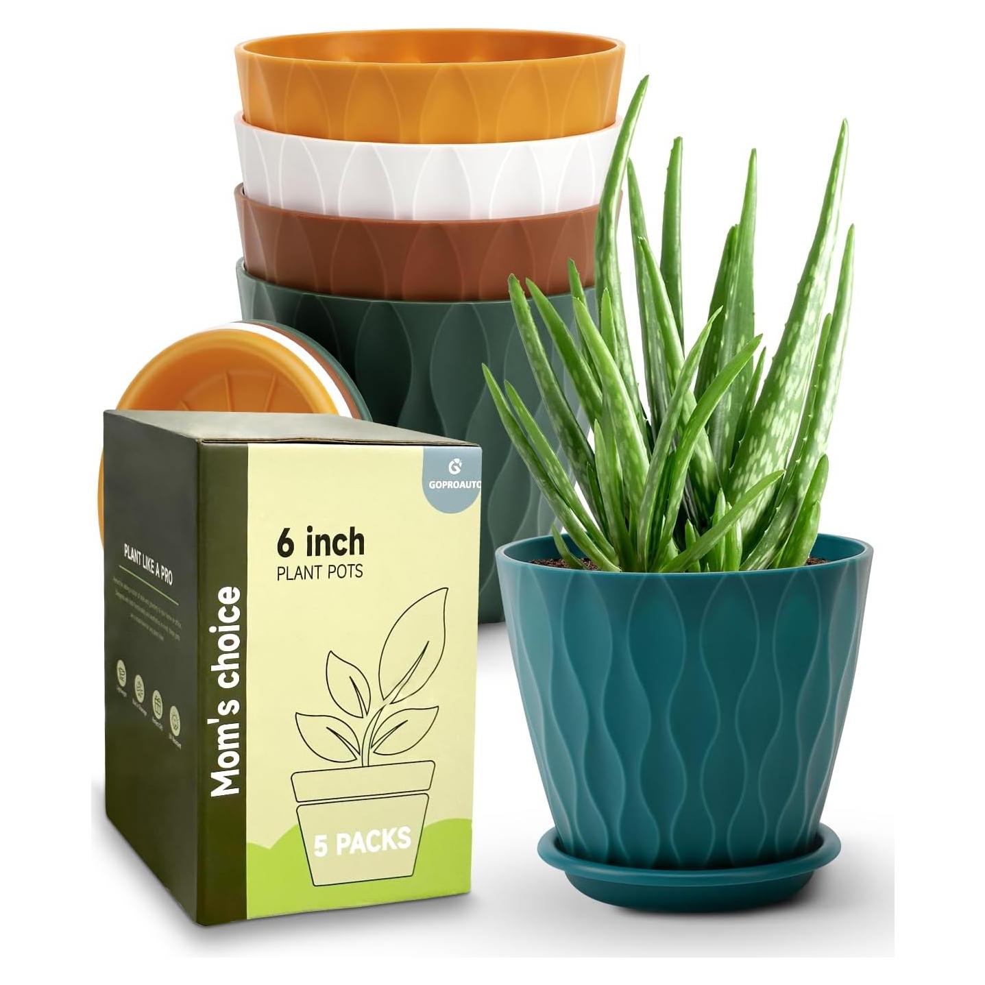 Macetas de Interior Goproauto 15.24 cm Multicolor con Plato Drenaje - 5 Piezas