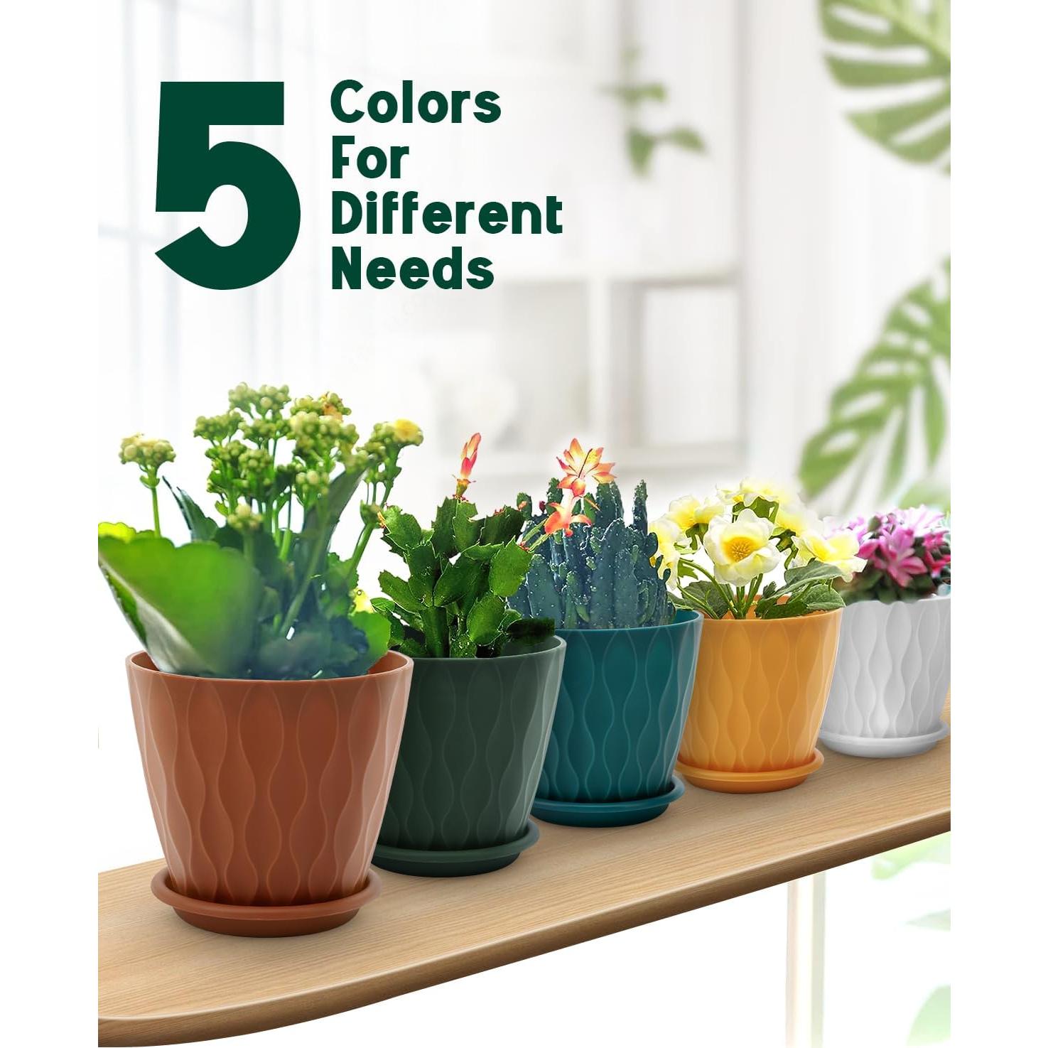 Macetas de Interior Goproauto 15.24 cm Multicolor con Plato Drenaje - 5 Piezas