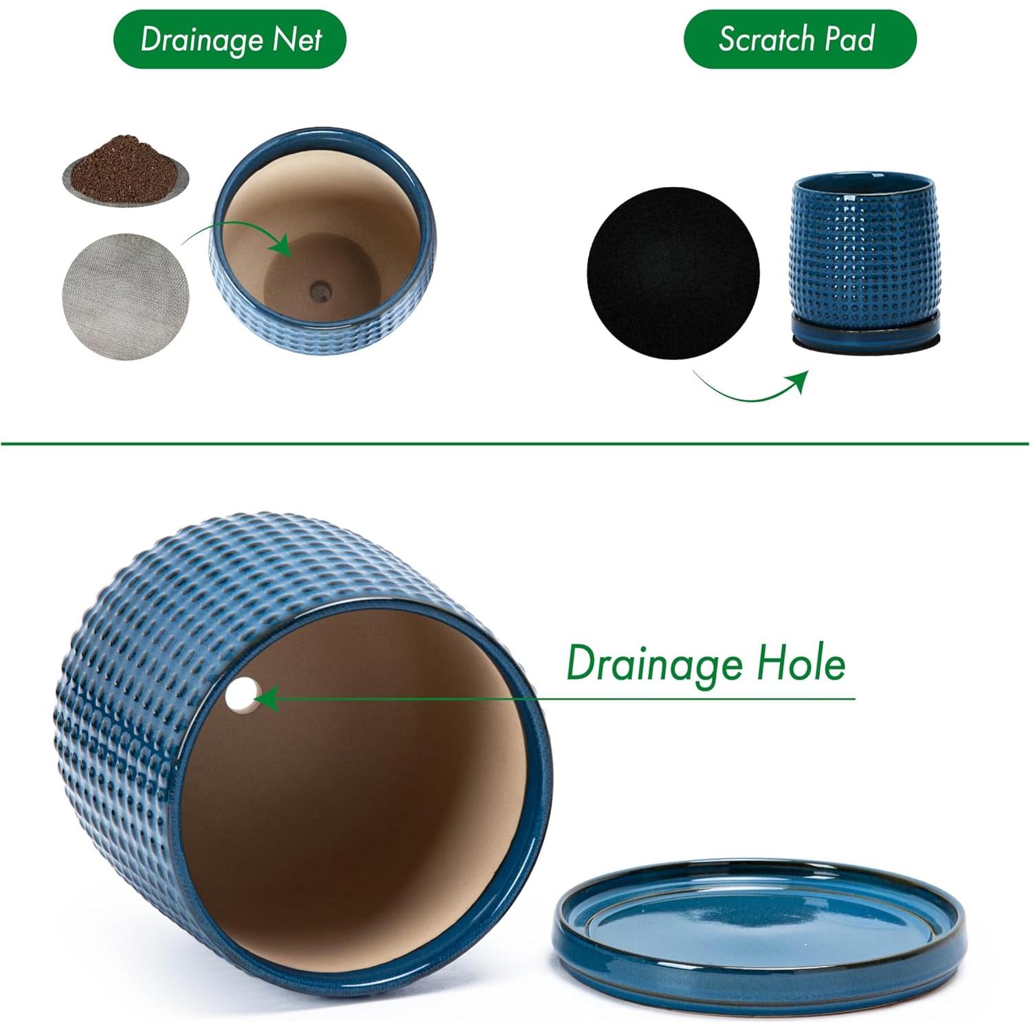 Maceta de Cerámica D'vine Dev 10.16 cm Azul Medianoche con Platillo