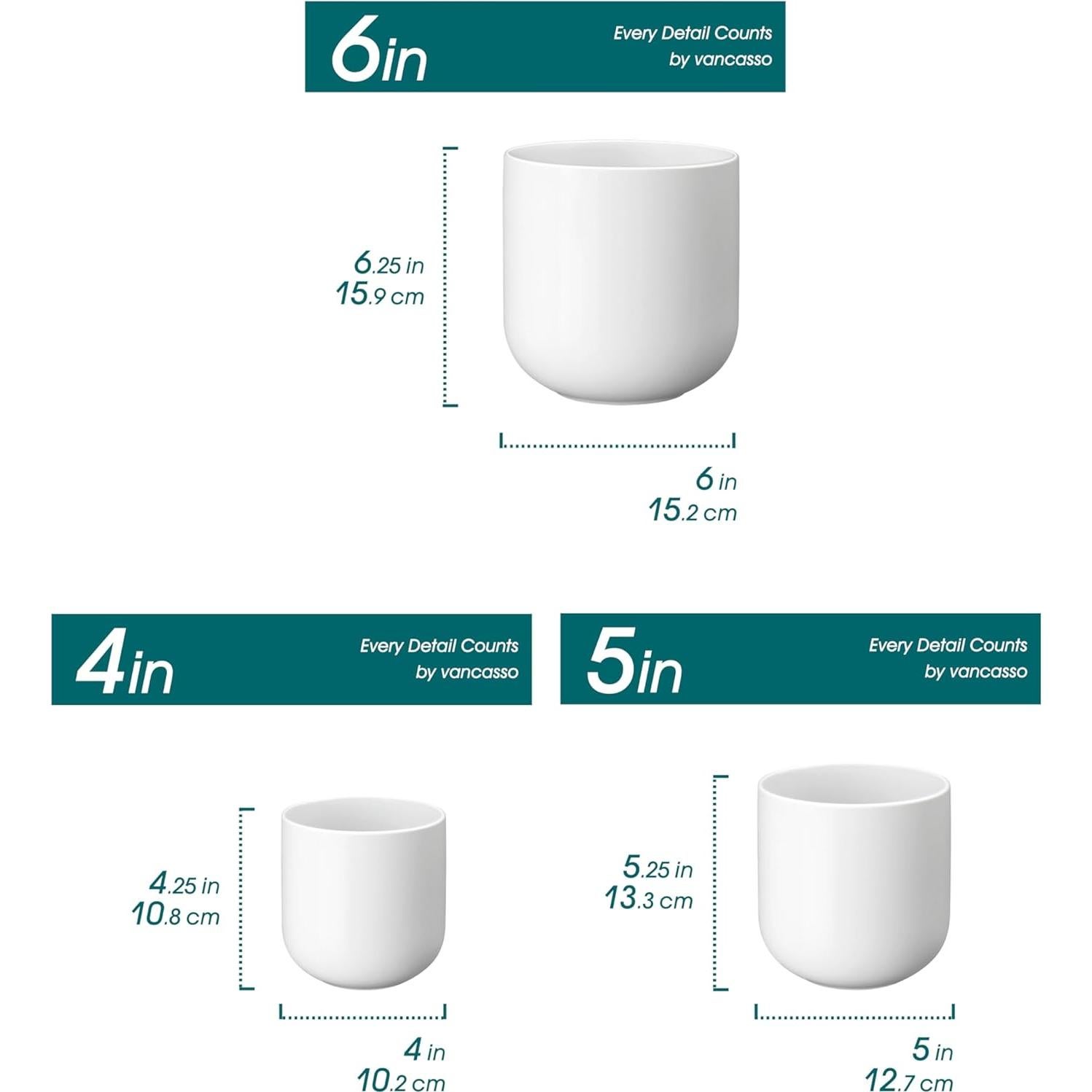 Juego de 3 Macetas de Cerámica Vancasso 10+12+15 cm Drenaje