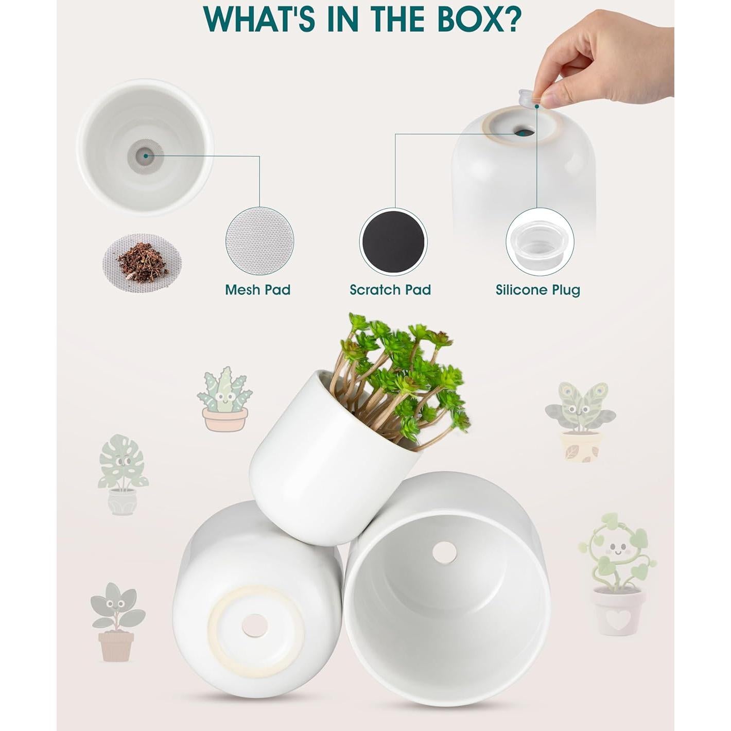 Juego de 3 Macetas de Cerámica Vancasso 10+12+15 cm Drenaje