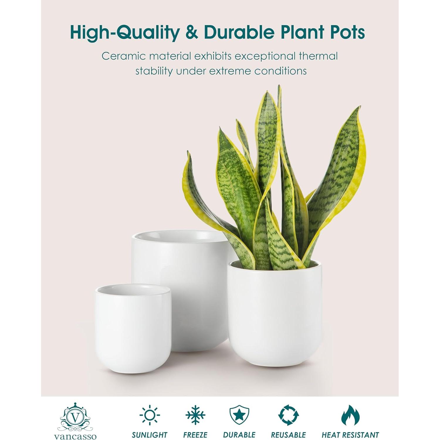 Juego de 3 Macetas de Cerámica Vancasso 10+12+15 cm Drenaje