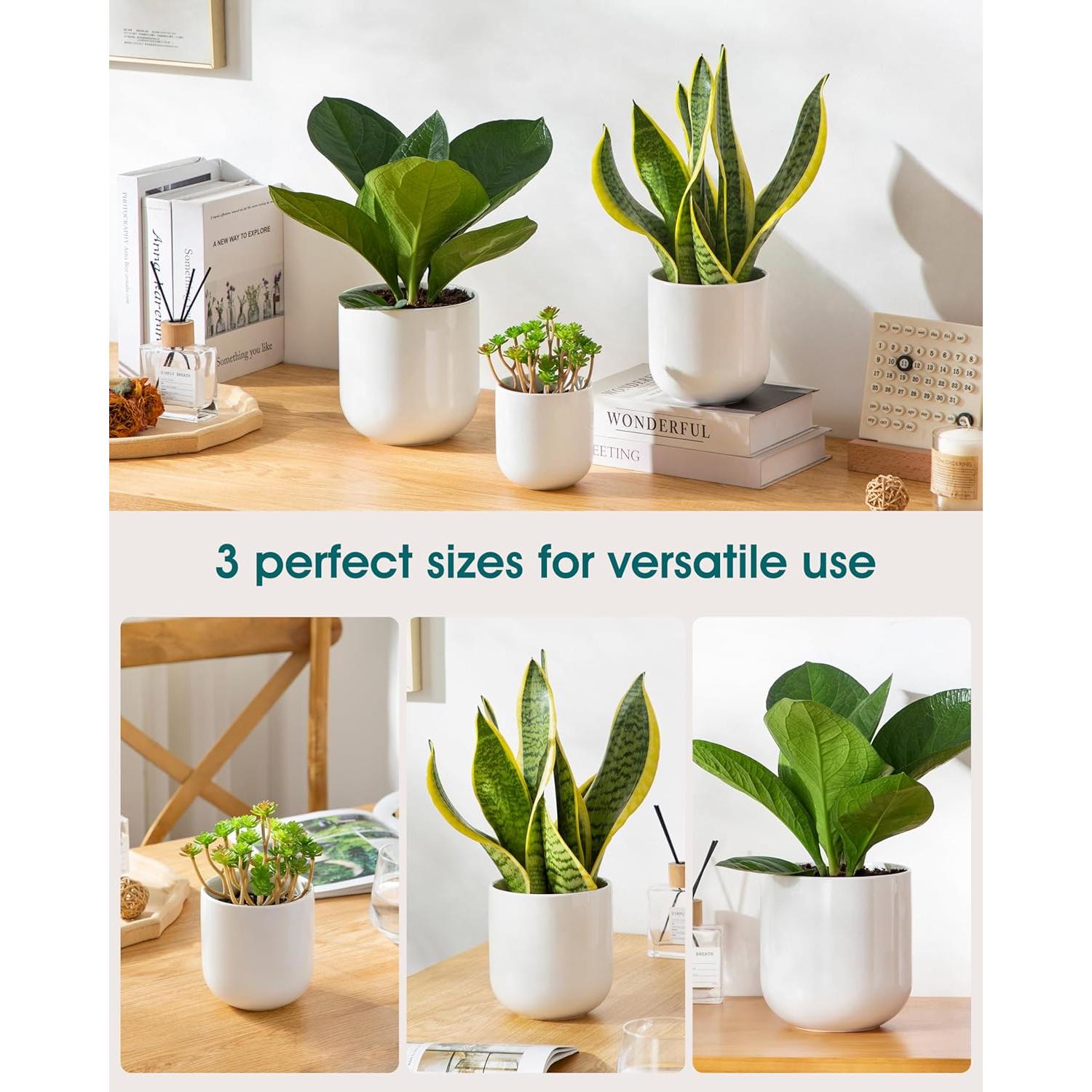 Juego de 3 Macetas de Cerámica Vancasso 10+12+15 cm Drenaje