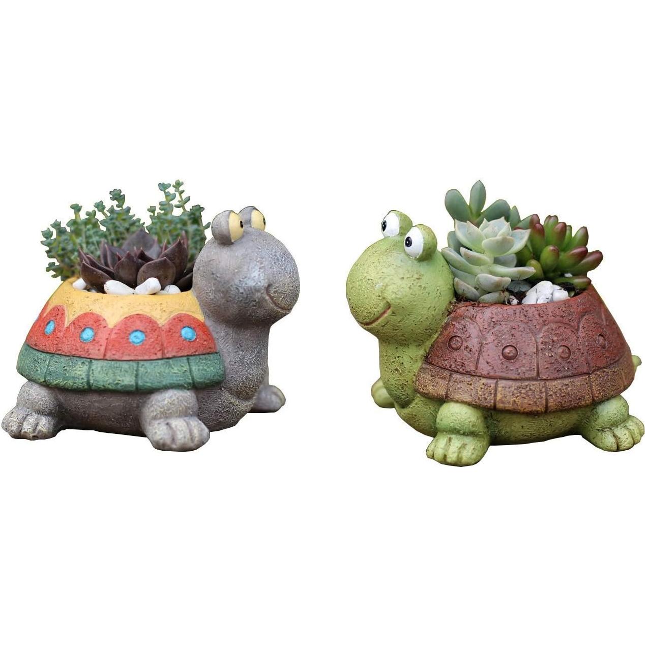 Maceta Tortuga Youfui de Resina Verde para Suculentas 12x10x8.5cm