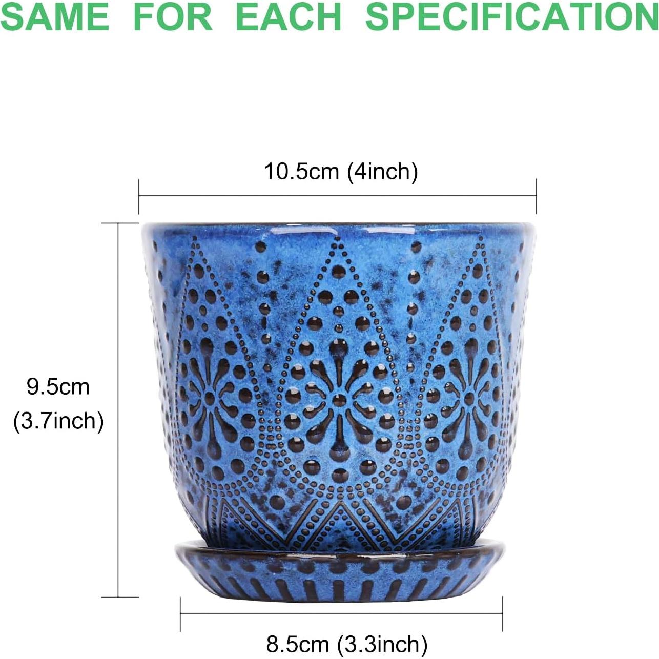 Macetas Suculentas Gepege - Juego de 4 Cerámicas 10 cm Azul