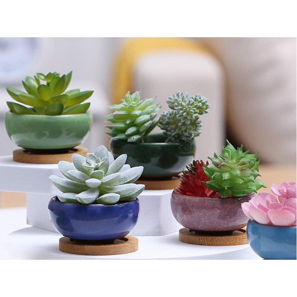 Macetas de Cerámica Lawei 12 Piezas con Drenaje y Bandeja