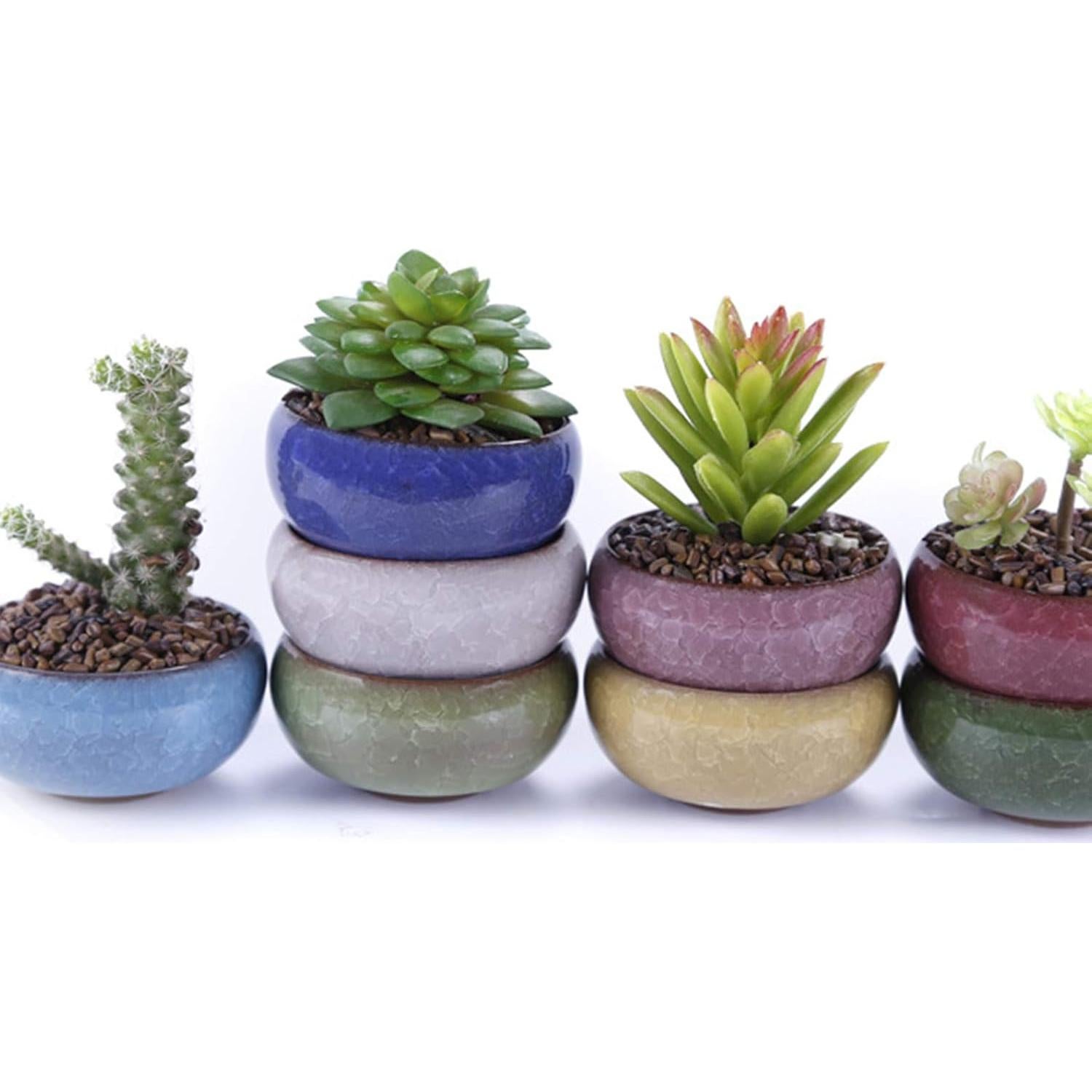 Macetas de Cerámica Lawei 12 Piezas con Drenaje y Bandeja