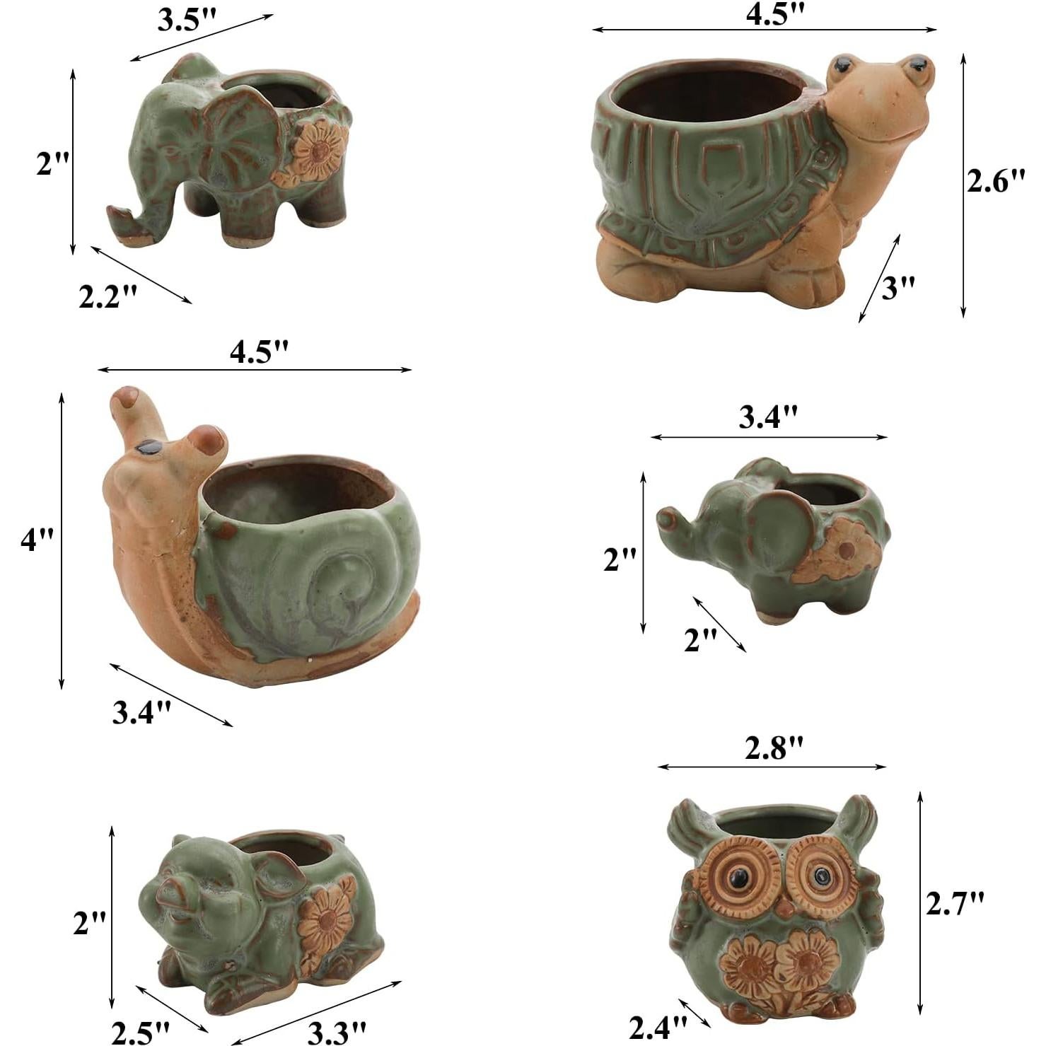 Conjunto de 6 Macetas Suculentas Cerámicas Okllen - Animales