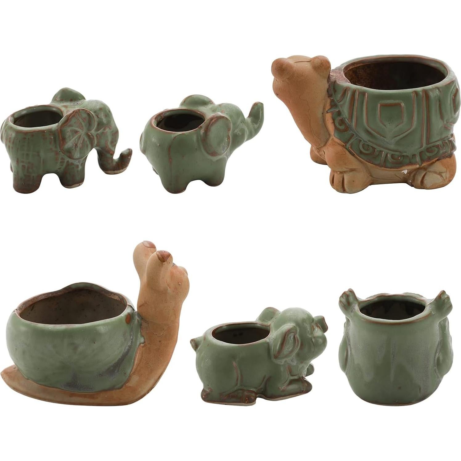 Conjunto de 6 Macetas Suculentas Cerámicas Okllen - Animales