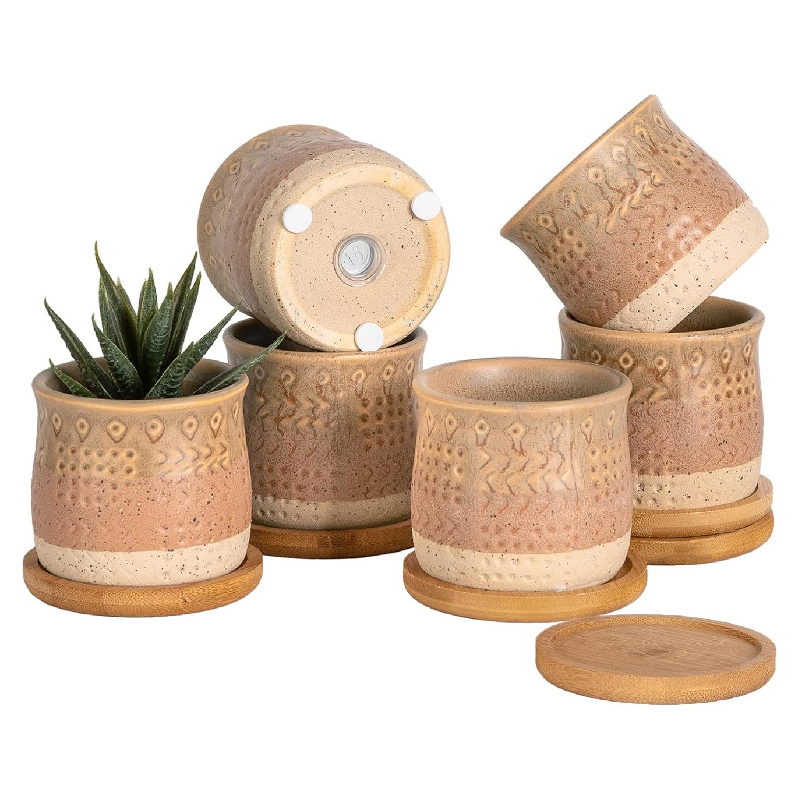 Macetas Mini Cerámicas TAMAYKIM 6 Piezas 6.99 cm Marrón Beige