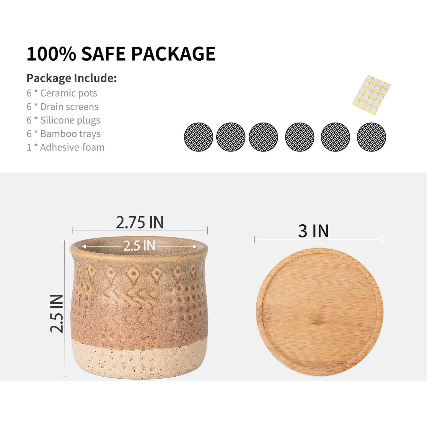 Macetas Mini Cerámicas TAMAYKIM 6 Piezas 6.99 cm Marrón Beige