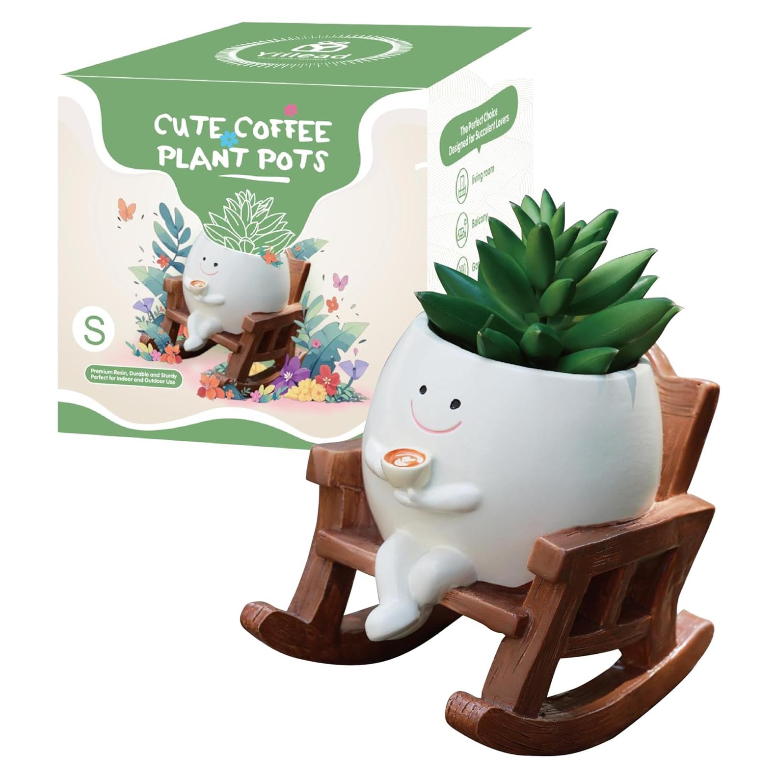 Maceta Silla Mecedora Yiilead Blanca con Drenaje 12cm