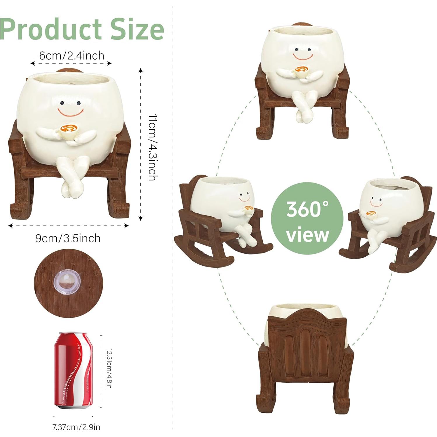 Maceta Silla Mecedora Yiilead Blanca con Drenaje 12cm