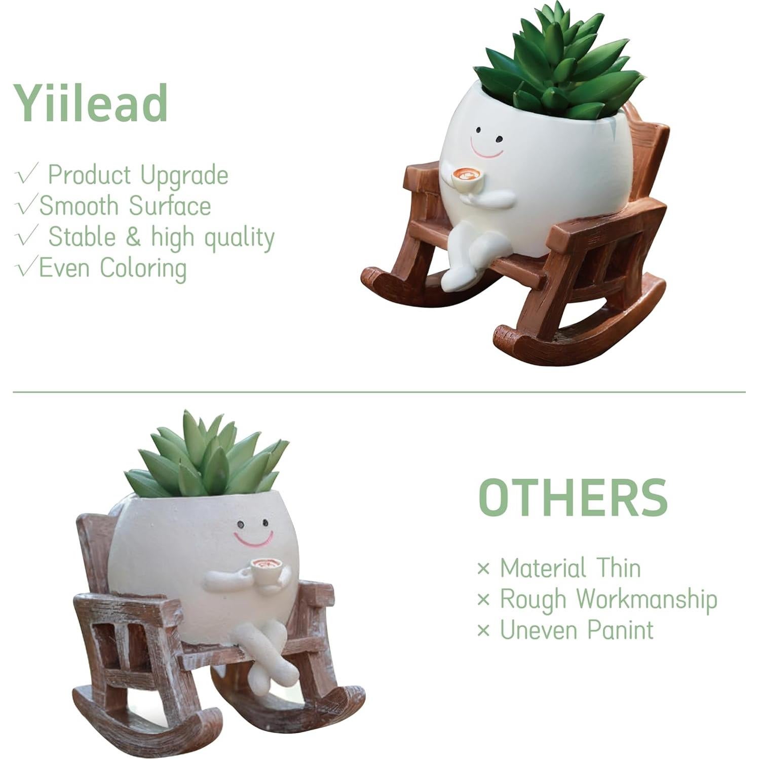 Maceta Silla Mecedora Yiilead Blanca con Drenaje 12cm