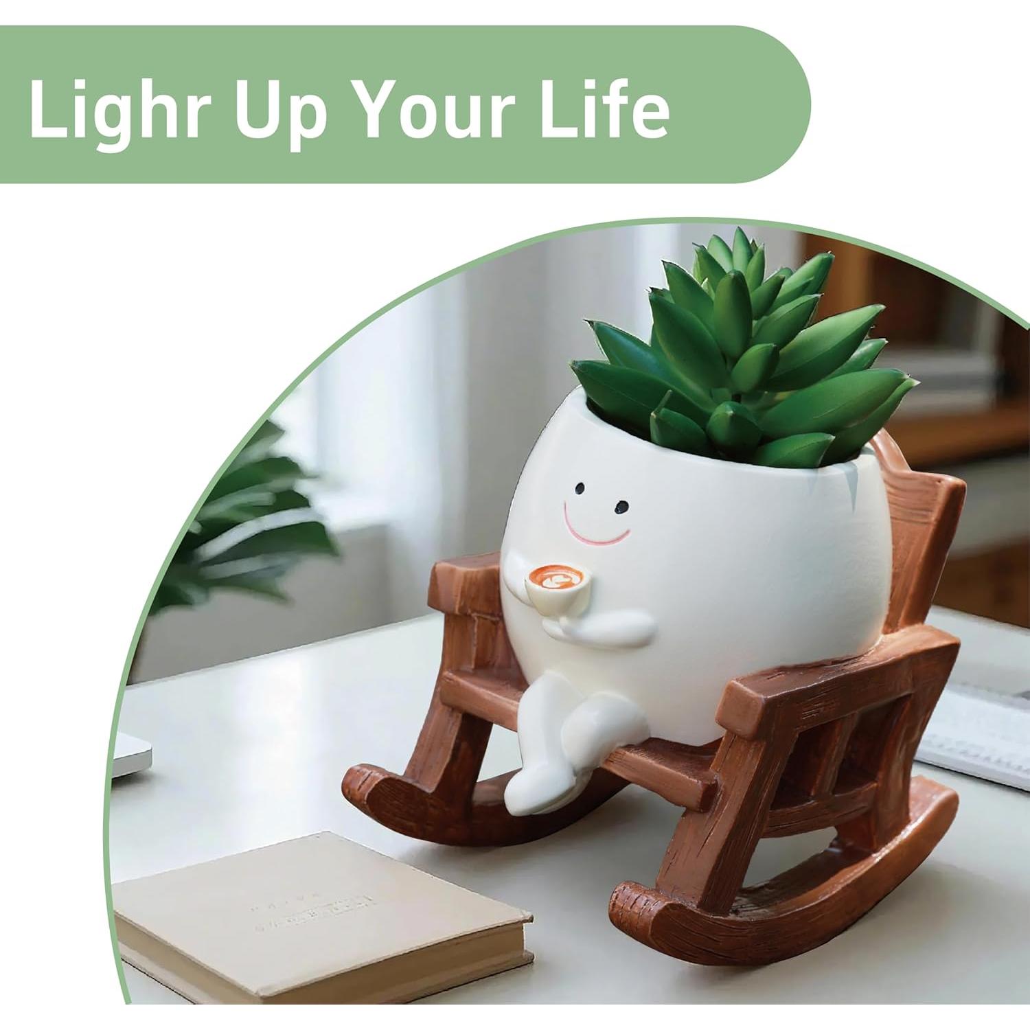 Maceta Silla Mecedora Yiilead Blanca con Drenaje 12cm