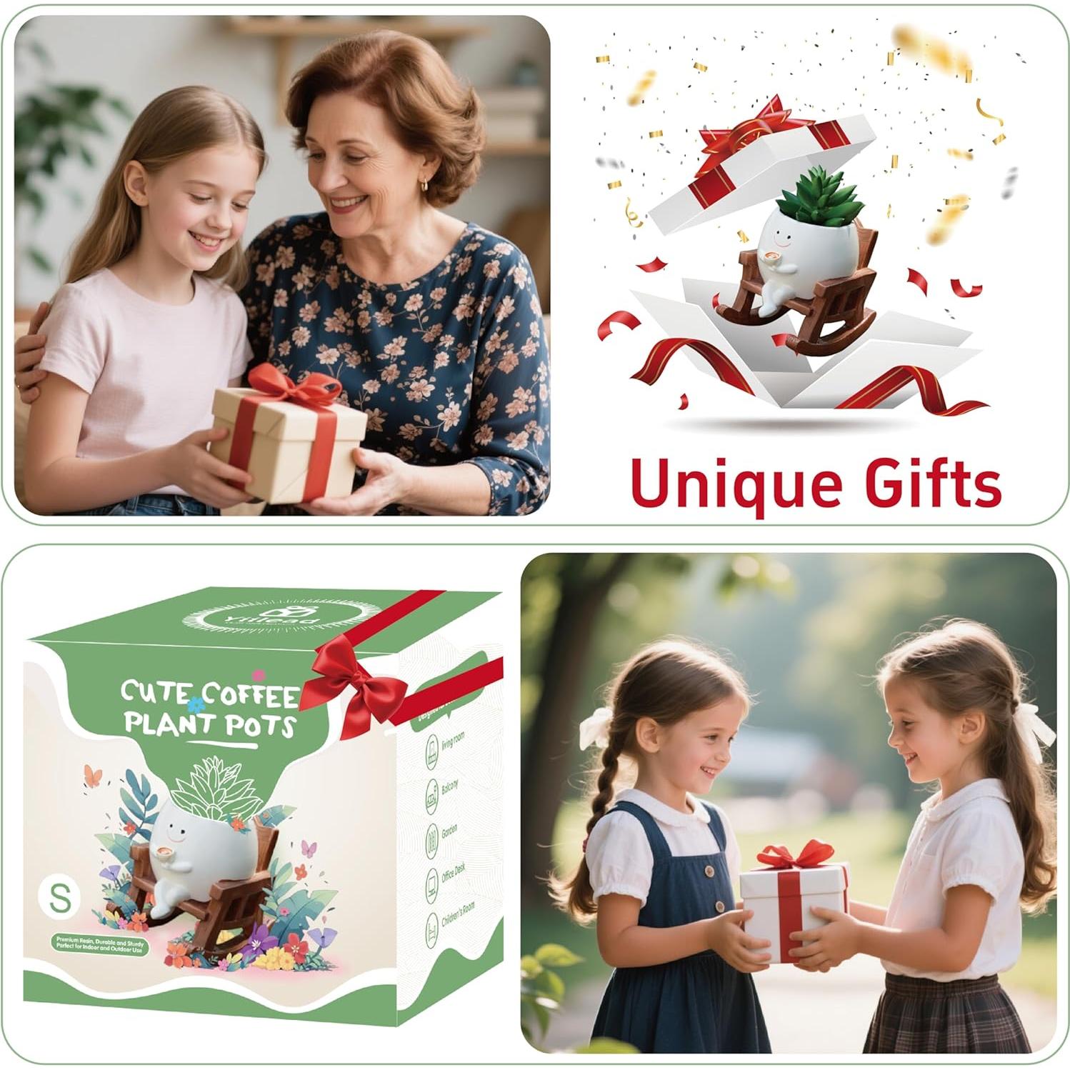 Maceta Silla Mecedora Yiilead Blanca con Drenaje 12cm