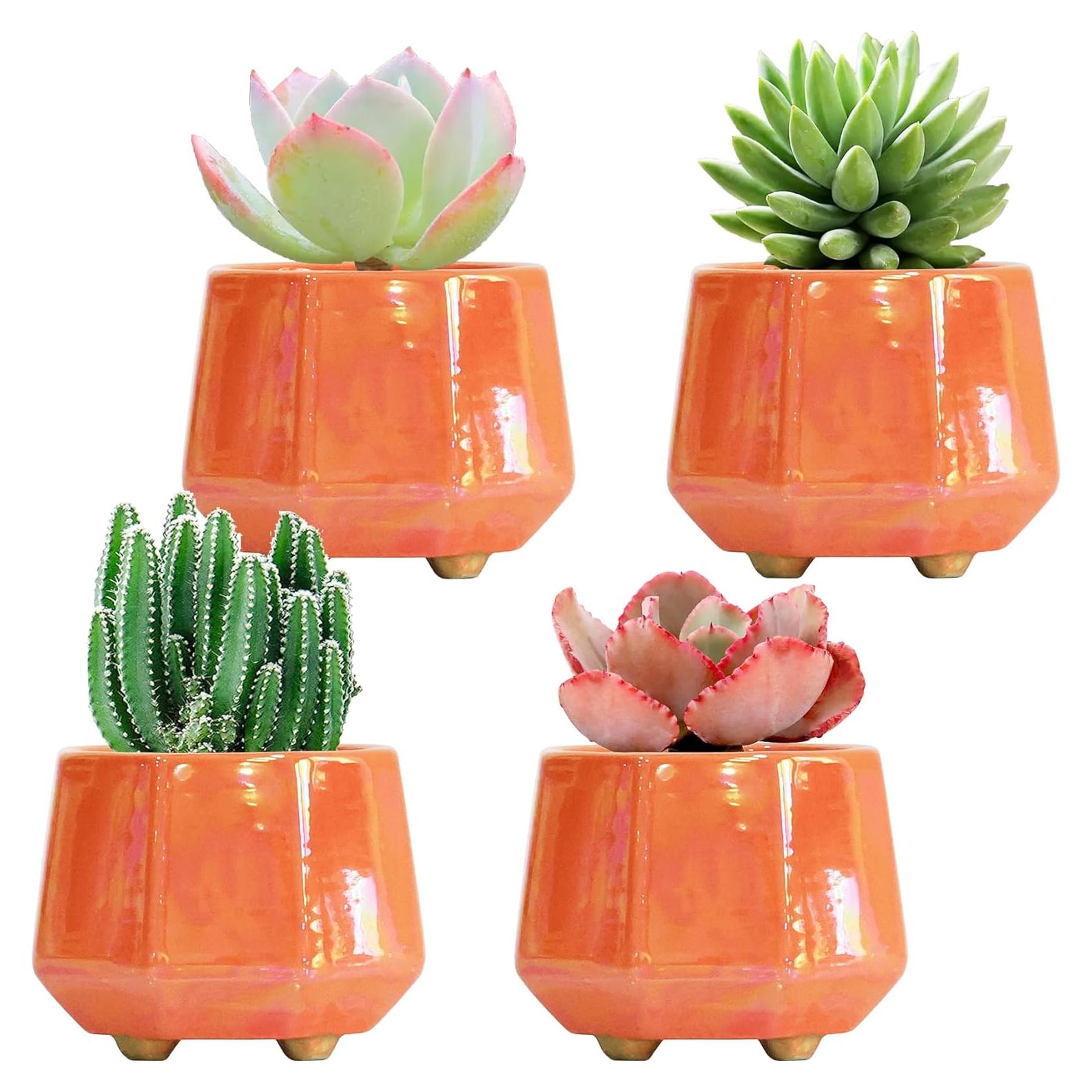 Maceta de Cerámica Durazno 10 cm - Set de 4 con Drenaje