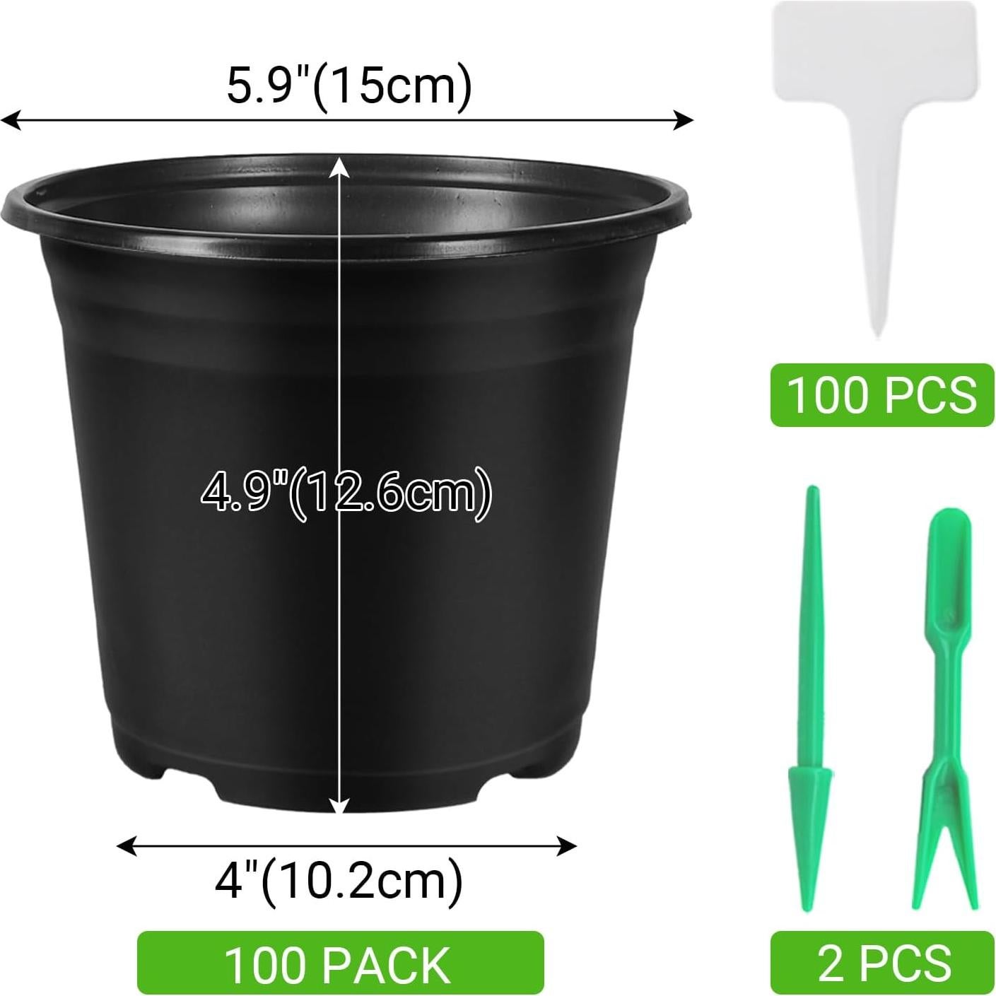 Paquete de 100 Macetas de Plástico Huvai 0.5 Galones Negro