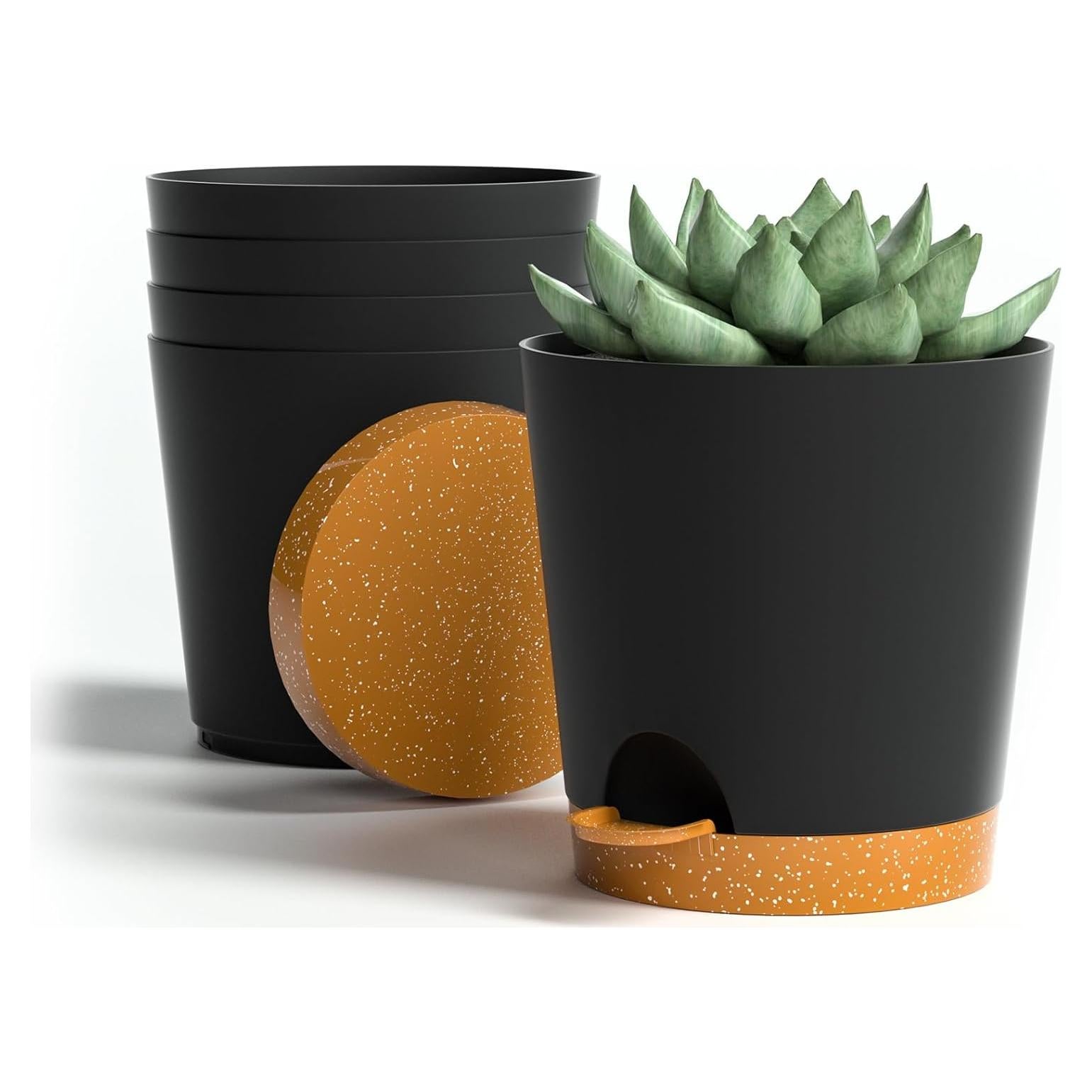 Macetas autorriego 10 cm Lotyeter, paquete de 5, negras