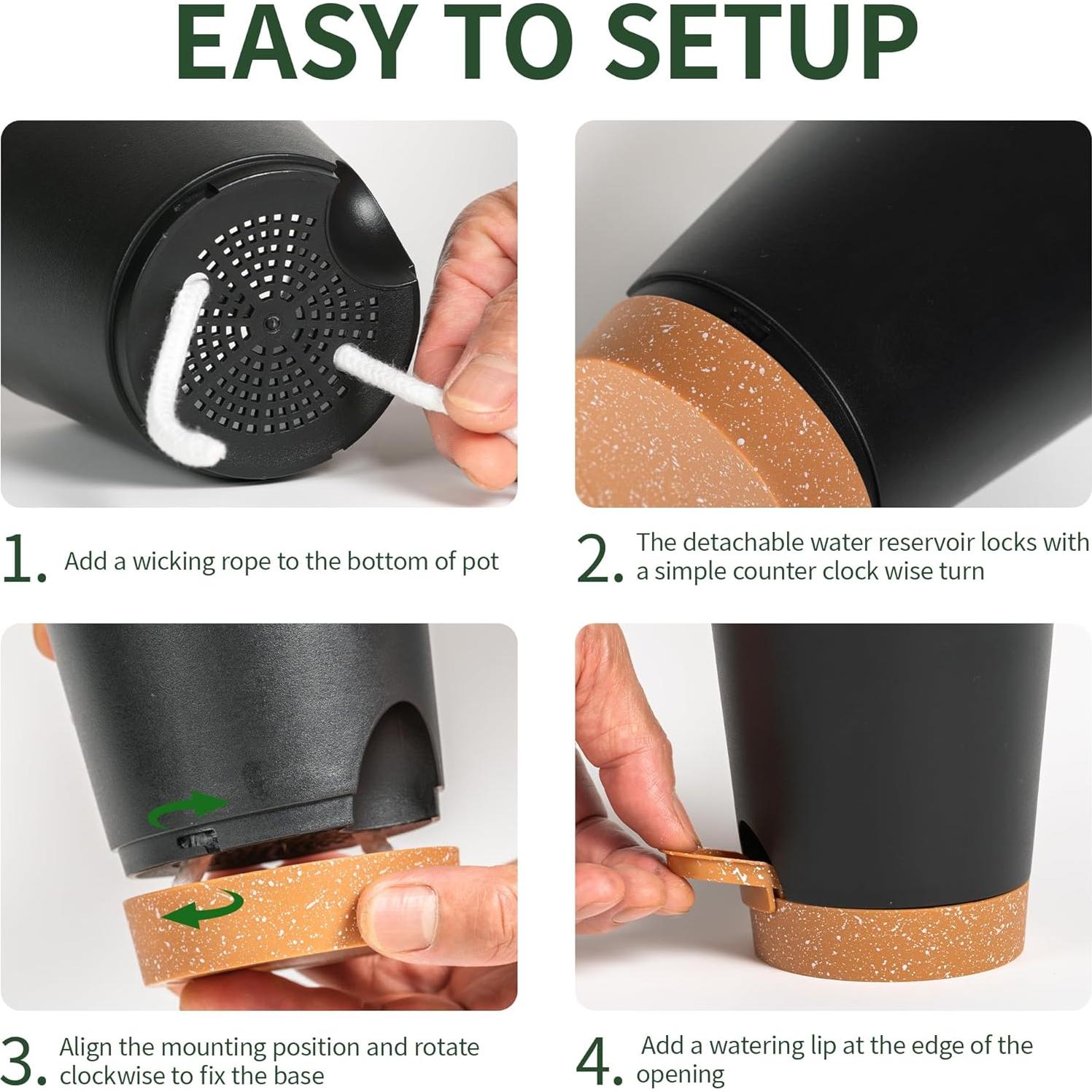 Macetas autorriego 10 cm Lotyeter, paquete de 5, negras