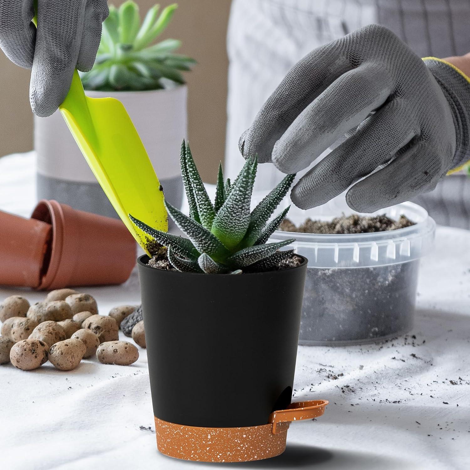 Macetas autorriego 10 cm Lotyeter, paquete de 5, negras