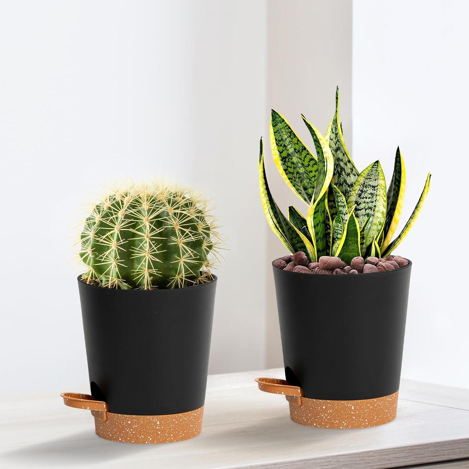 Macetas autorriego 10 cm Lotyeter, paquete de 5, negras