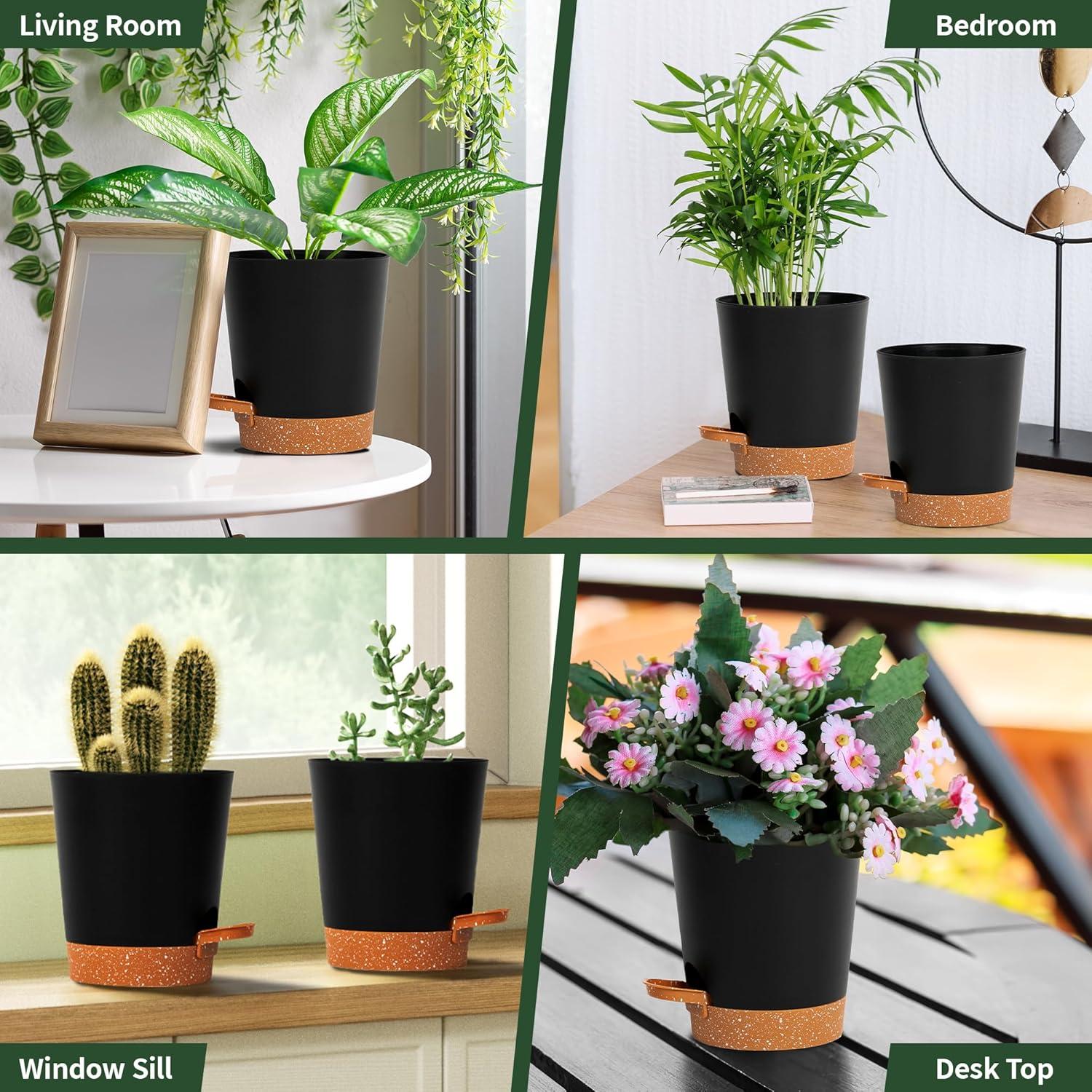 Macetas autorriego 10 cm Lotyeter, paquete de 5, negras