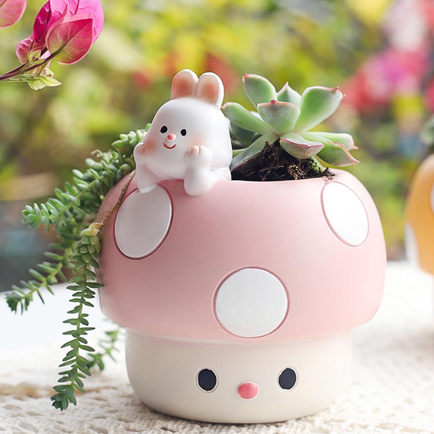 Maceta de Hongo Rosa EOBTAIN de Resina 10 cm para Plantas