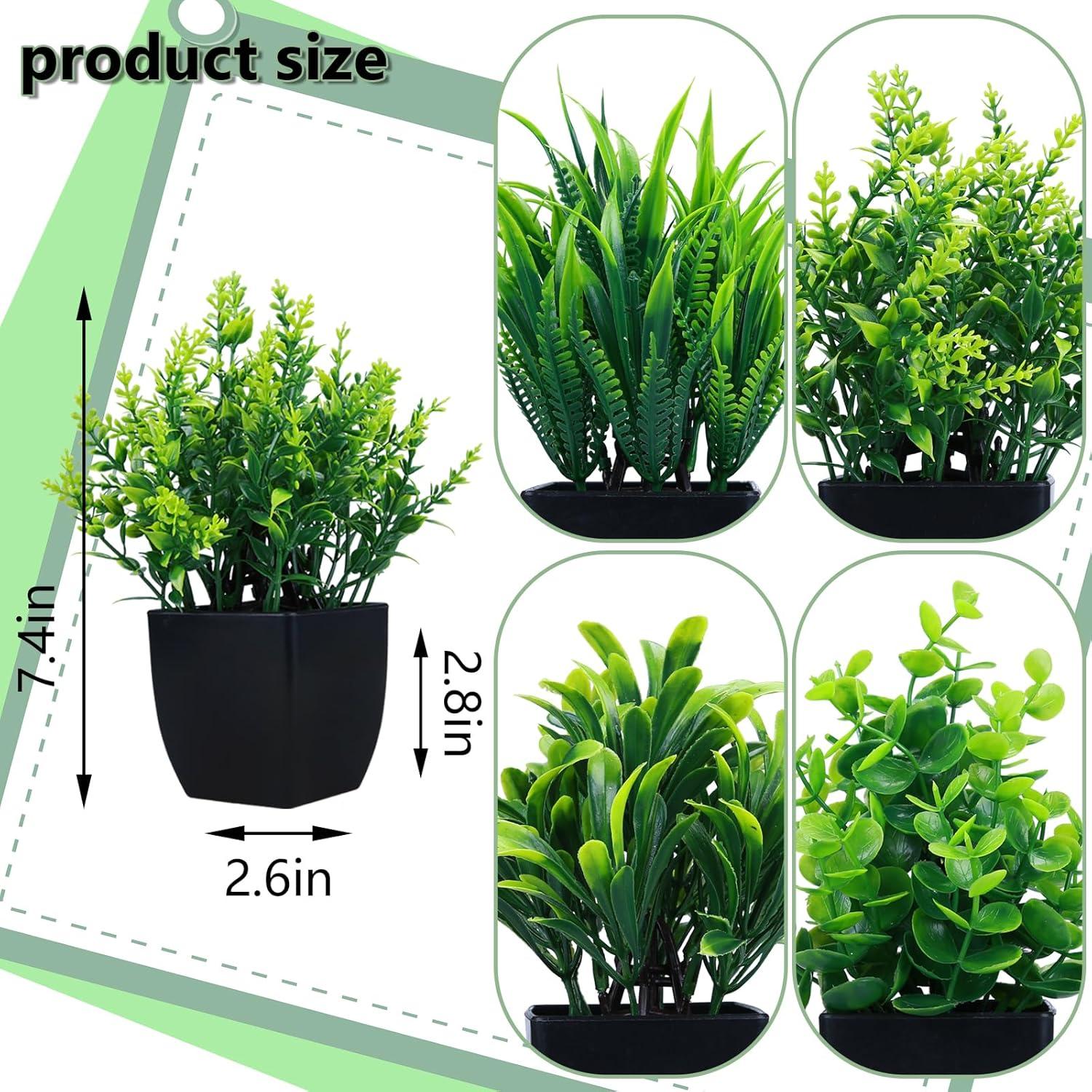 4 Mini Plantas Artificiales en Maceta Negra GREENTIME 18.3cm