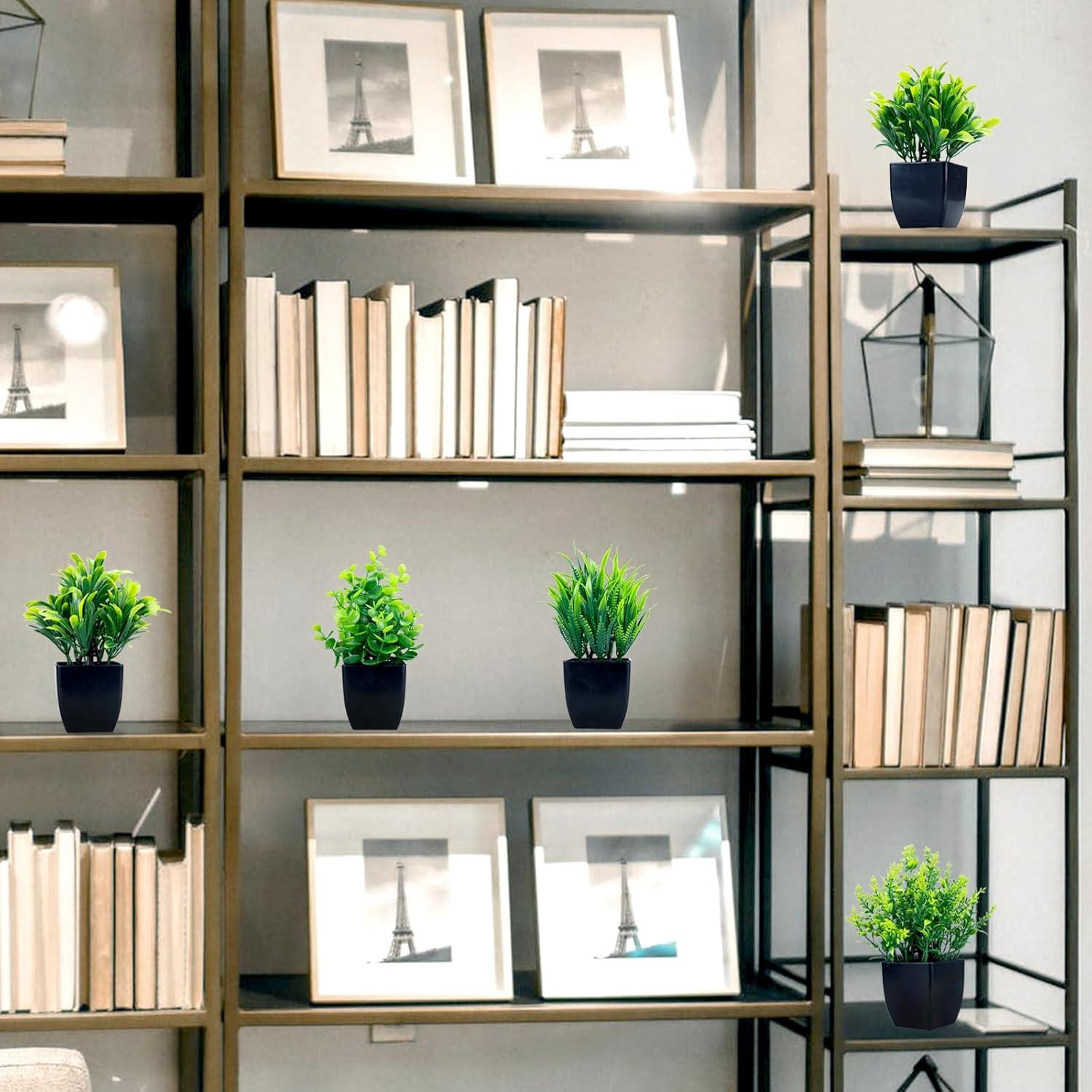 4 Mini Plantas Artificiales en Maceta Negra GREENTIME 18.3cm