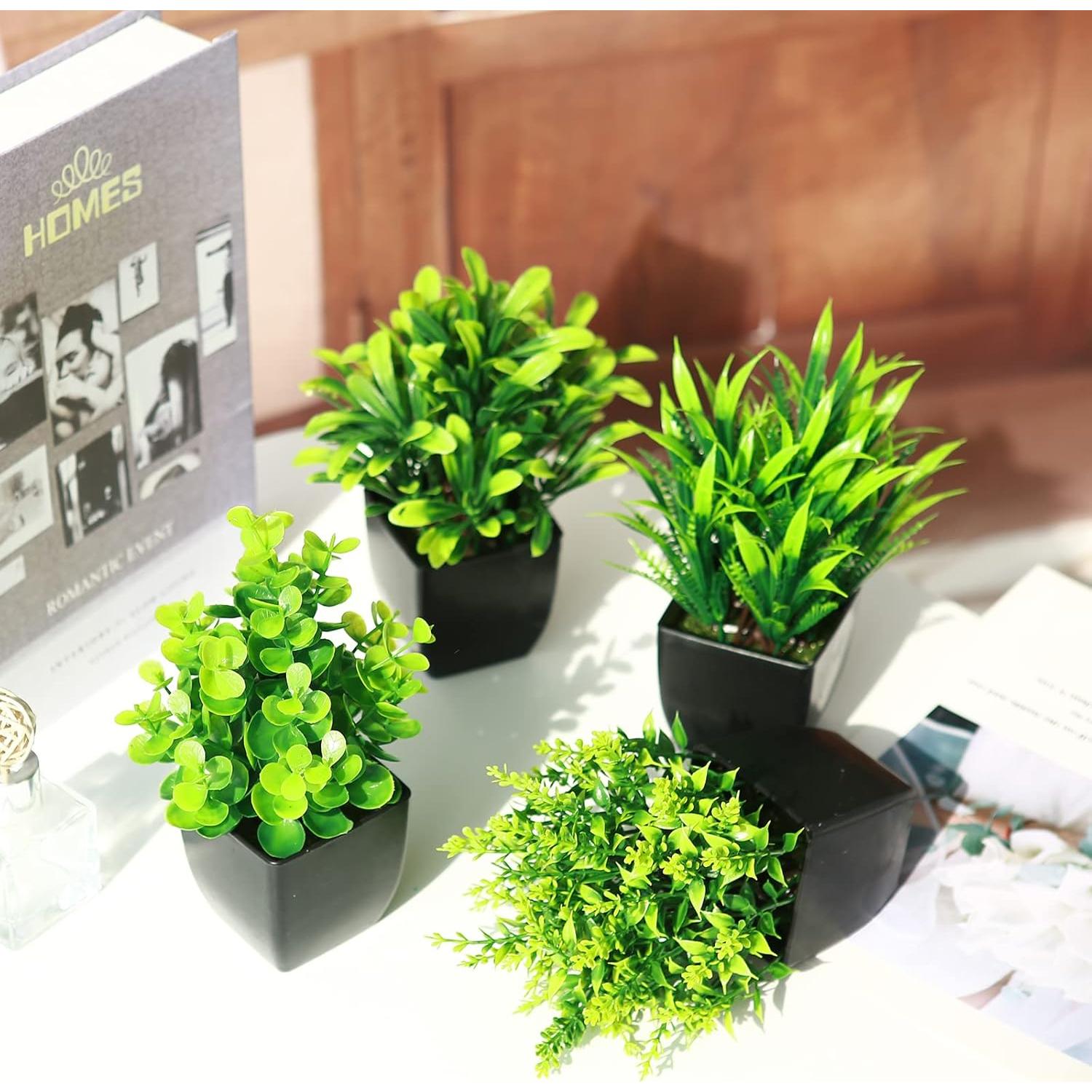 4 Mini Plantas Artificiales en Maceta Negra GREENTIME 18.3cm