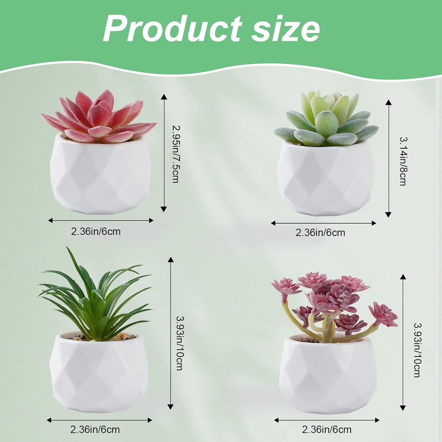 Juego de 4 Suculentas Artificiales YRYUNRUI en Macetas Blancas