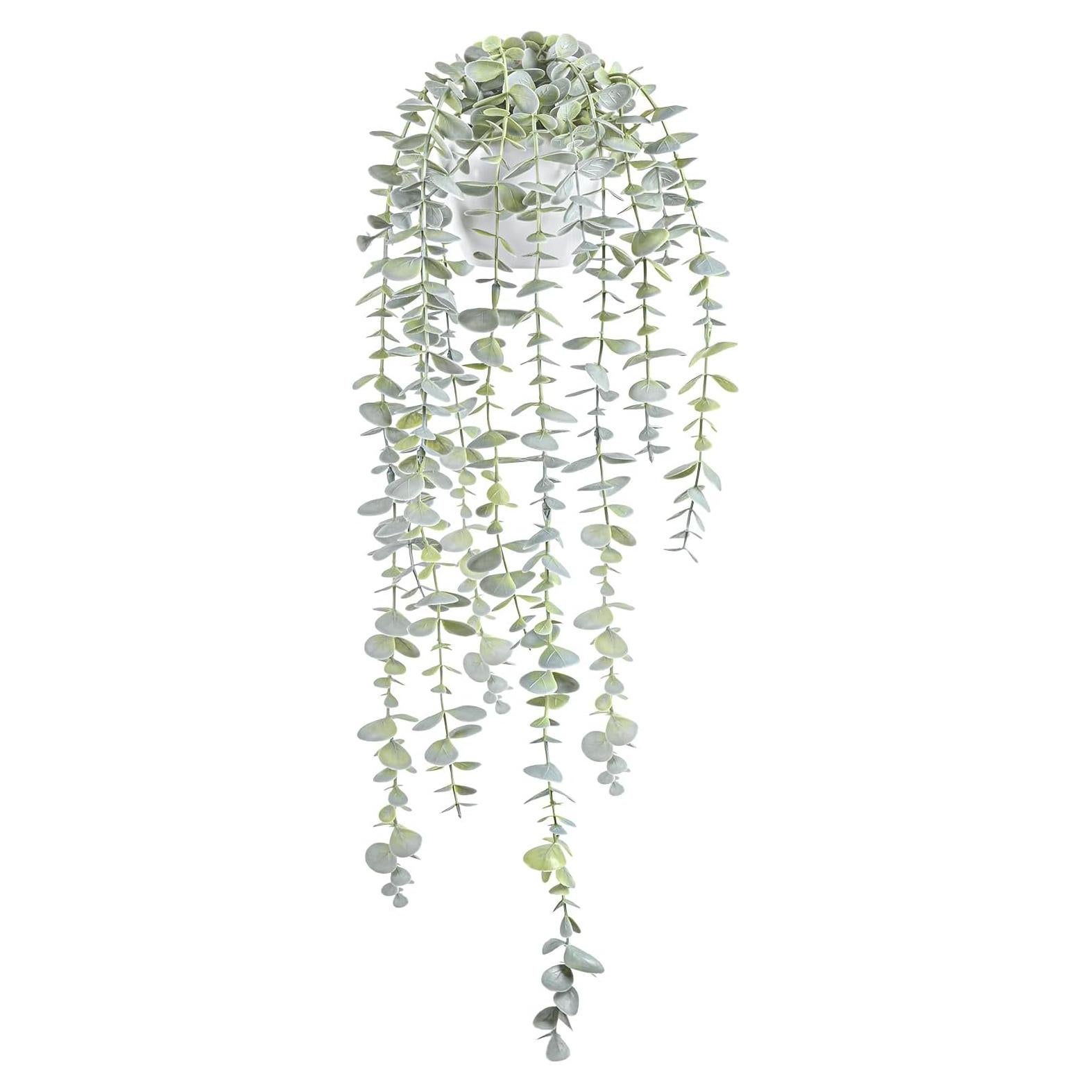 Planta Colgante Artificial Eucalipto BACAMA en Maceta Blanca 60CM