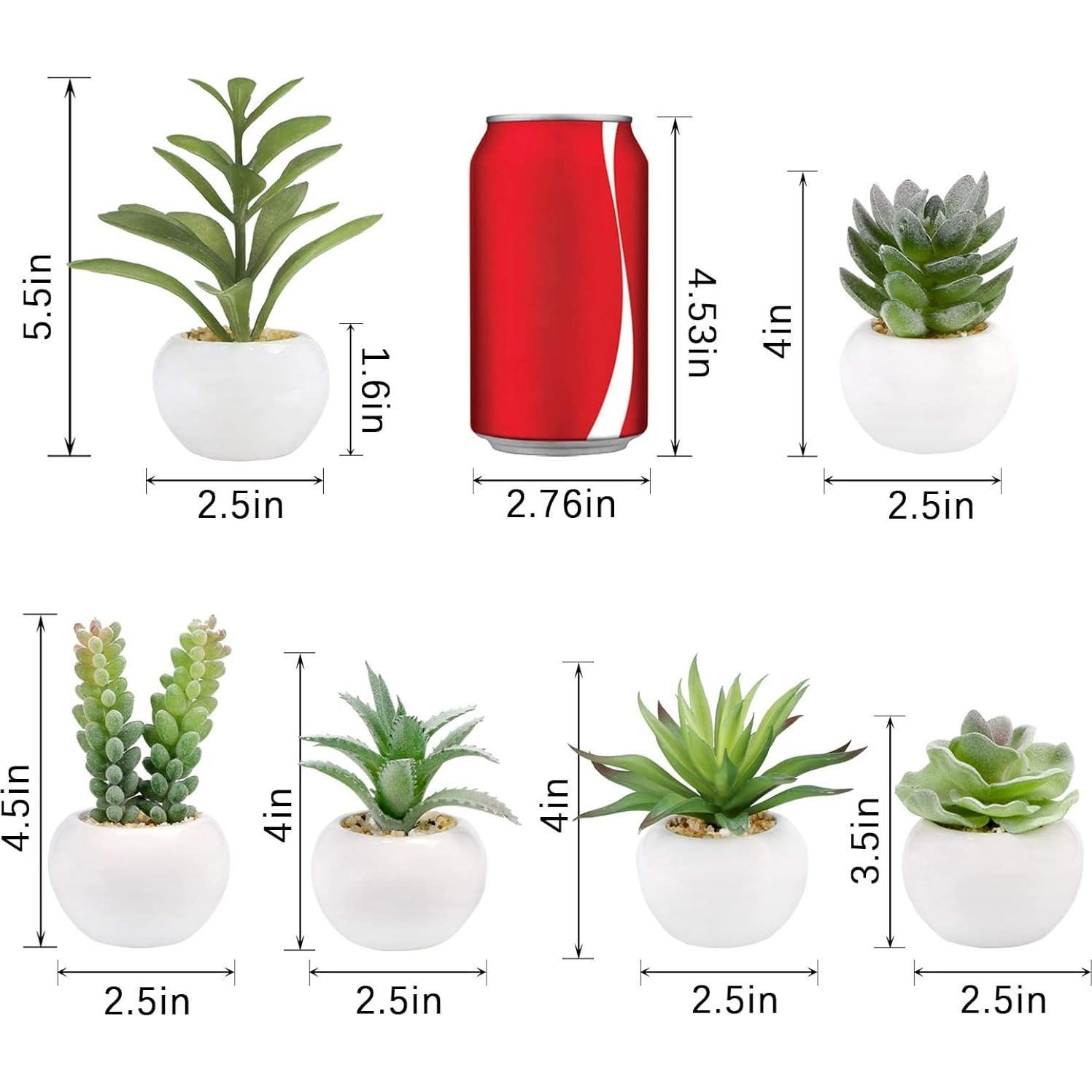 Juego de 6 Plantas Suculentas Artificiales GREENTIME en Macetas Cerámicas Blancas