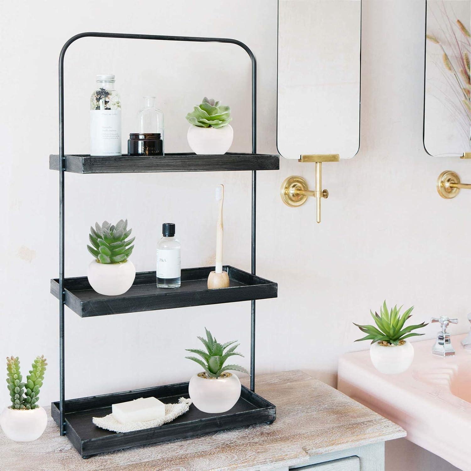 Juego de 6 Plantas Suculentas Artificiales GREENTIME en Macetas Cerámicas Blancas