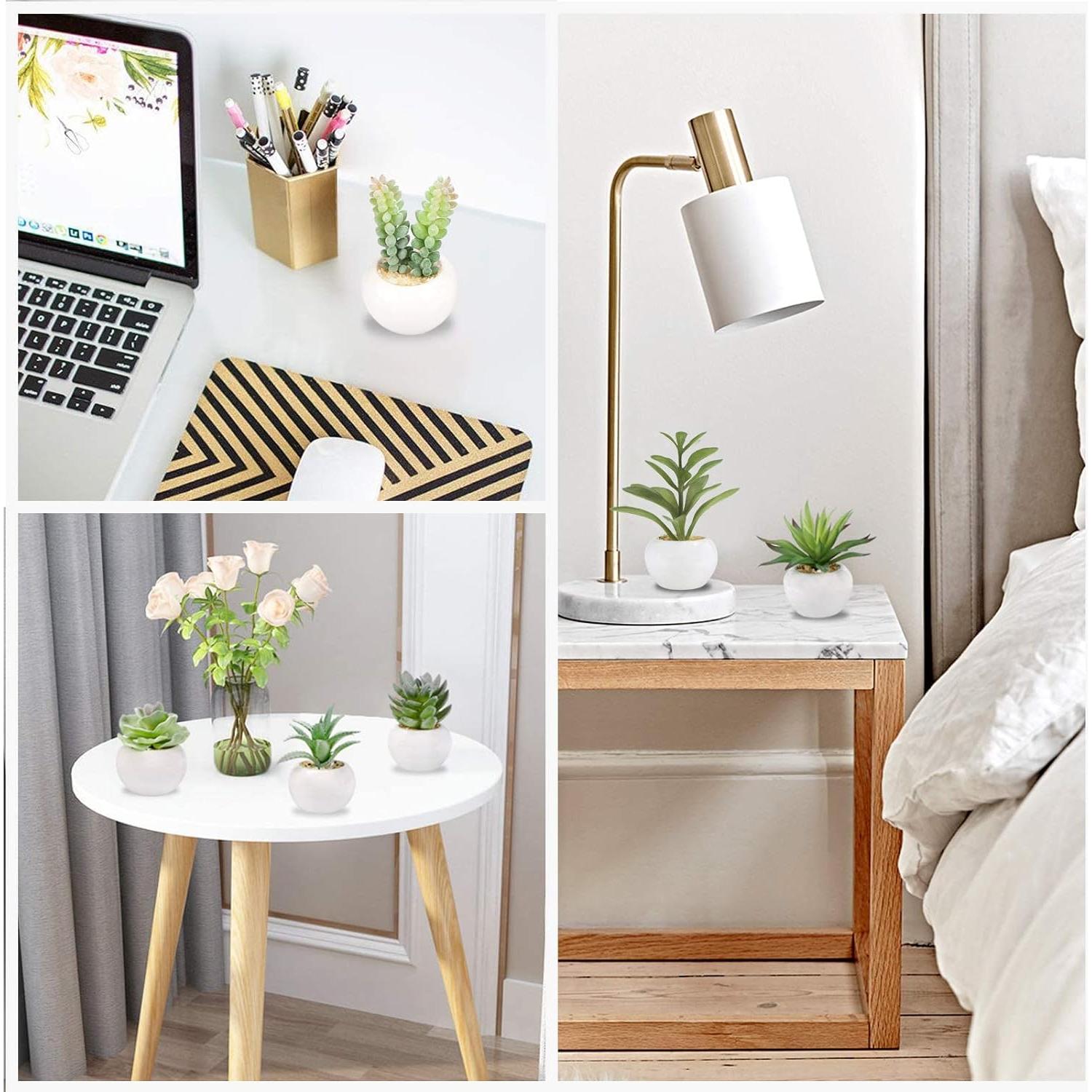 Juego de 6 Plantas Suculentas Artificiales GREENTIME en Macetas Cerámicas Blancas