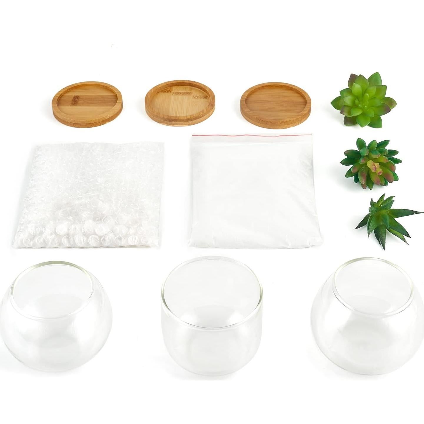 Plantas Suculentas Artificiales Mkono en Maceta de Vidrio - 3 Piezas