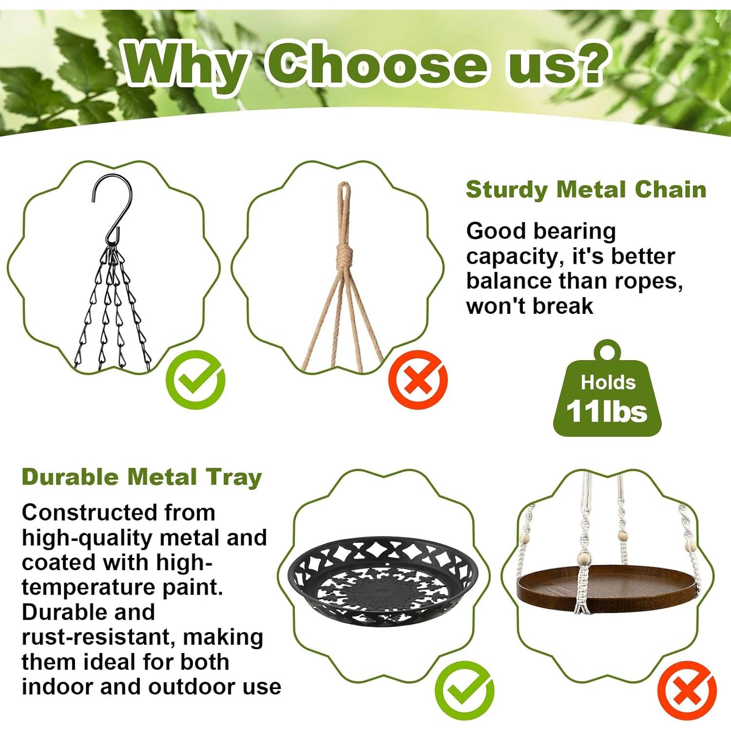 Soporte para Plantas Colgante Enhon 3 Pack 30 cm Metal Negro