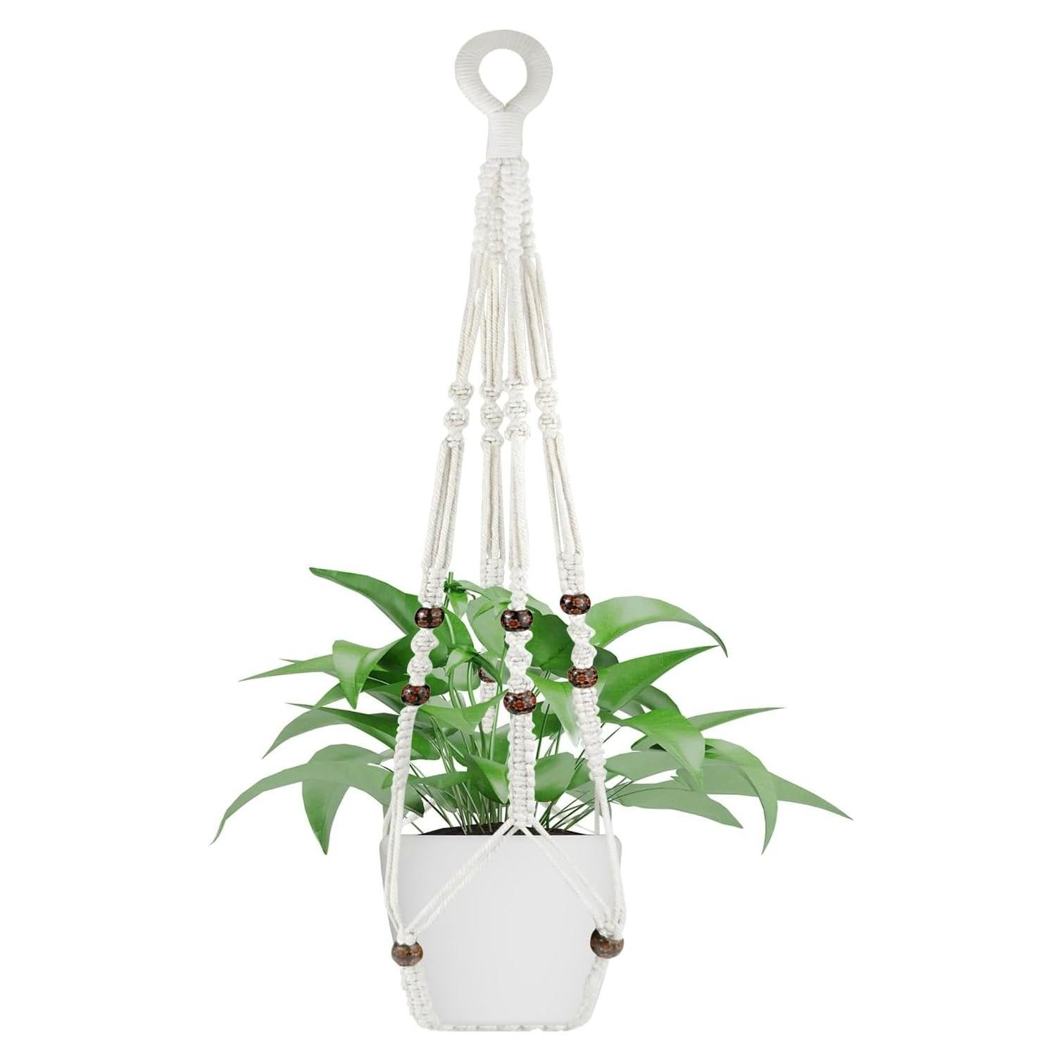 Colgador de Plantas de Macramé JIUZI 88.9 cm Algodón Blanco