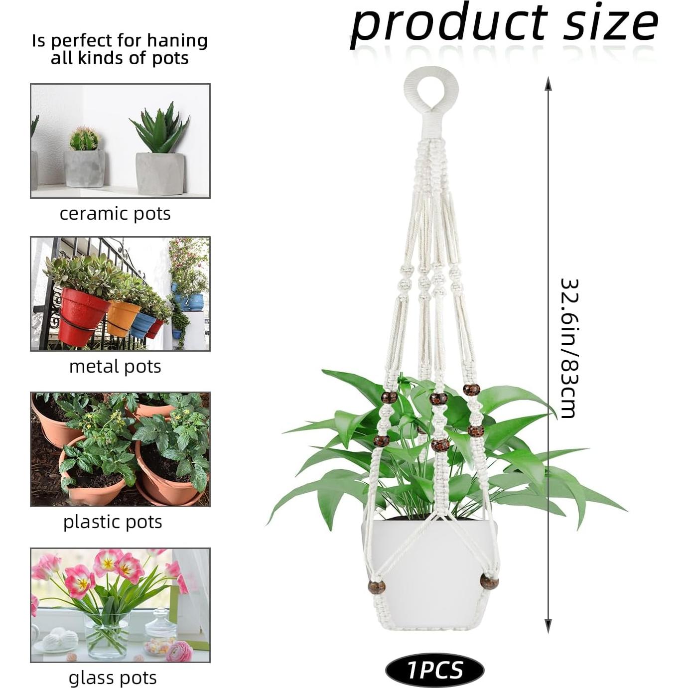 Colgador de Plantas de Macramé JIUZI 88.9 cm Algodón Blanco