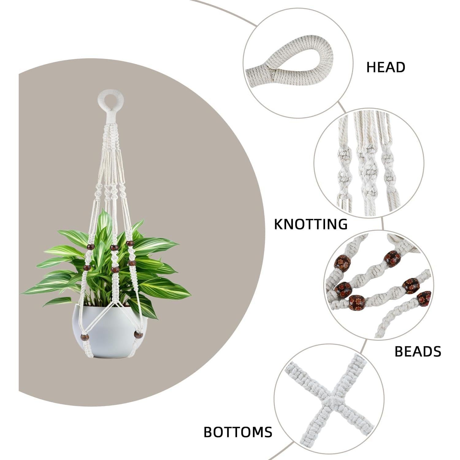 Colgador de Plantas de Macramé JIUZI 88.9 cm Algodón Blanco