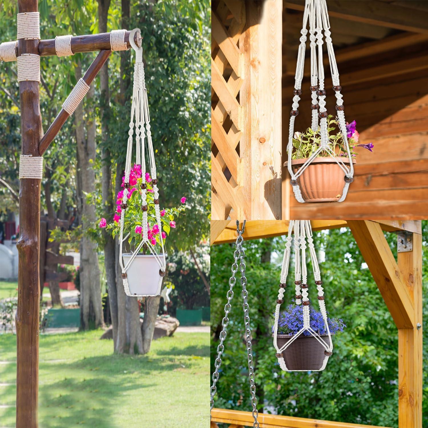 Colgador de Plantas de Macramé JIUZI 88.9 cm Algodón Blanco