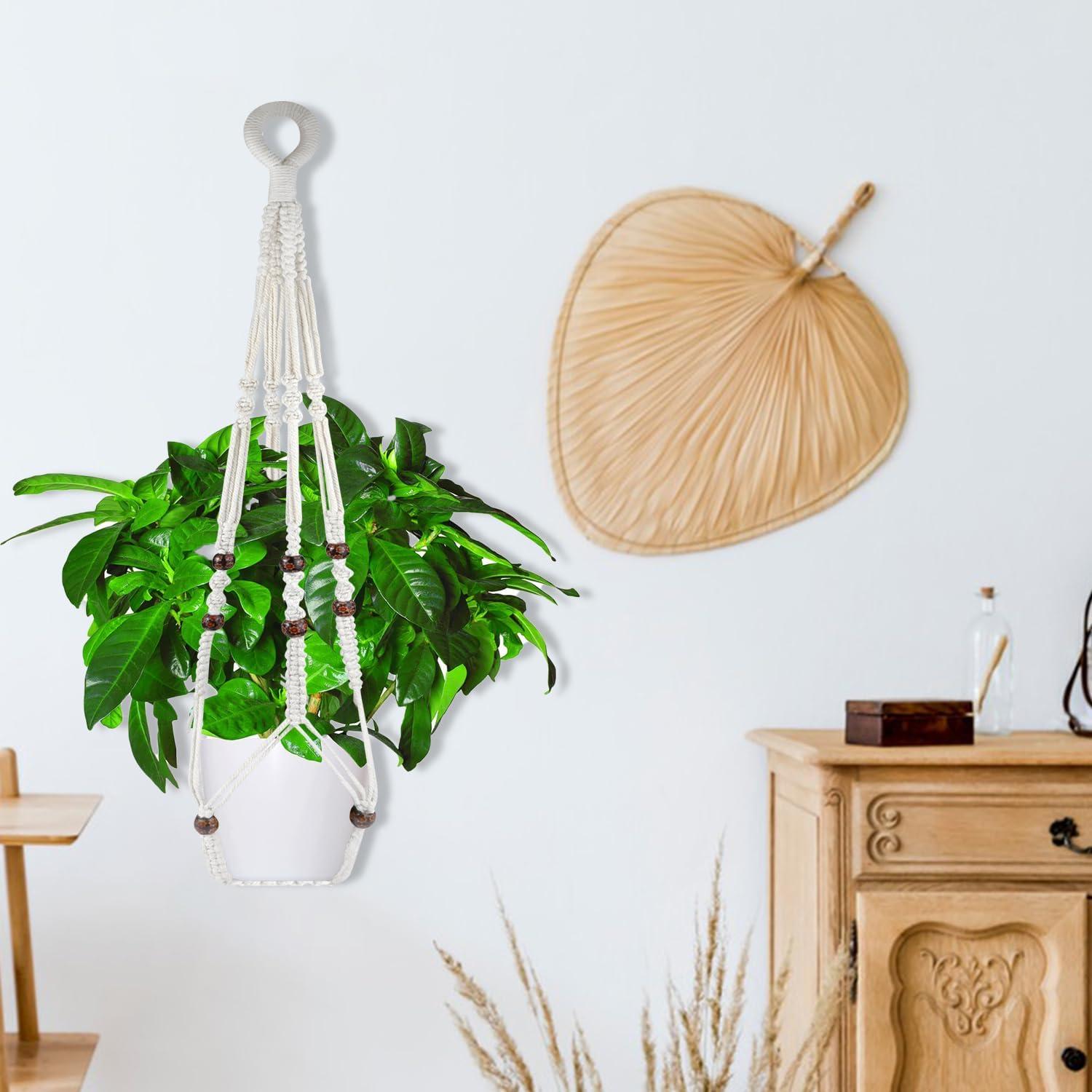 Colgador de Plantas de Macramé JIUZI 88.9 cm Algodón Blanco