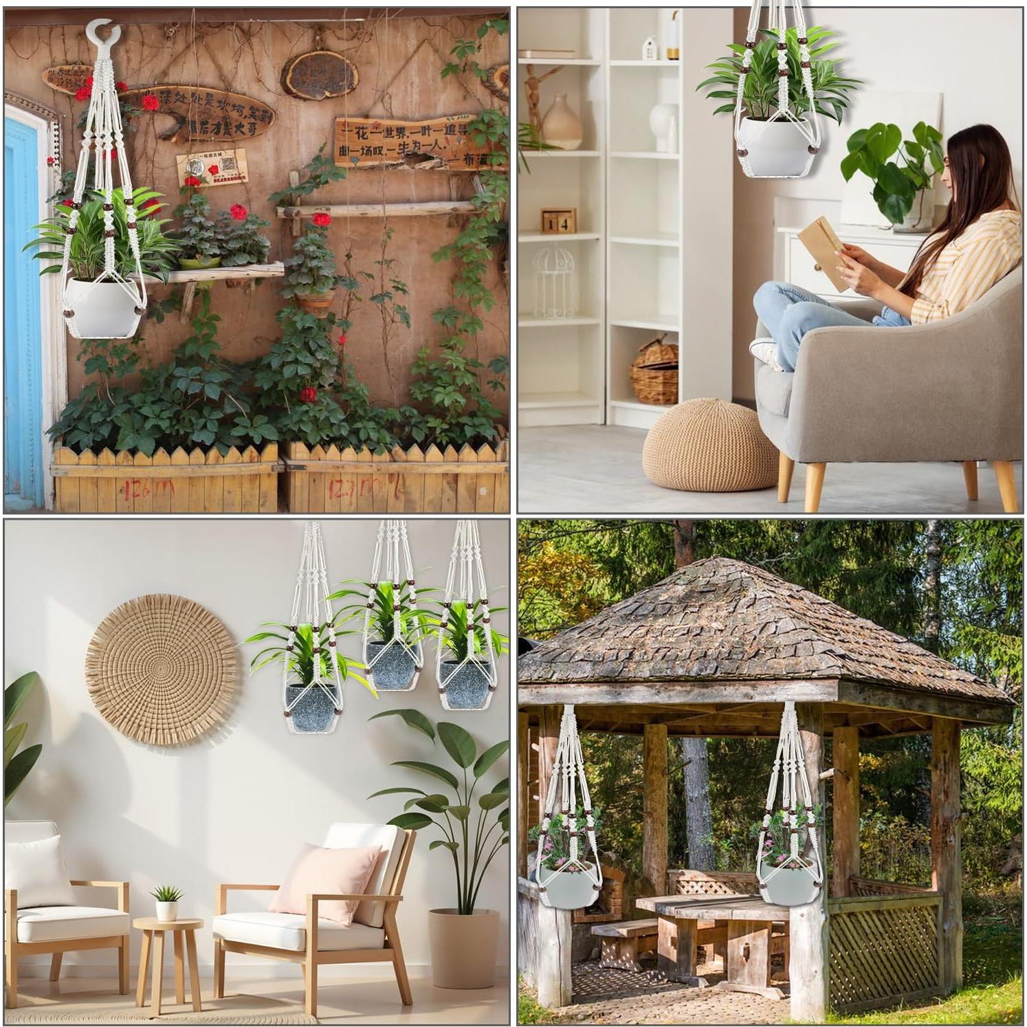 Colgador de Plantas de Macramé JIUZI 88.9 cm Algodón Blanco